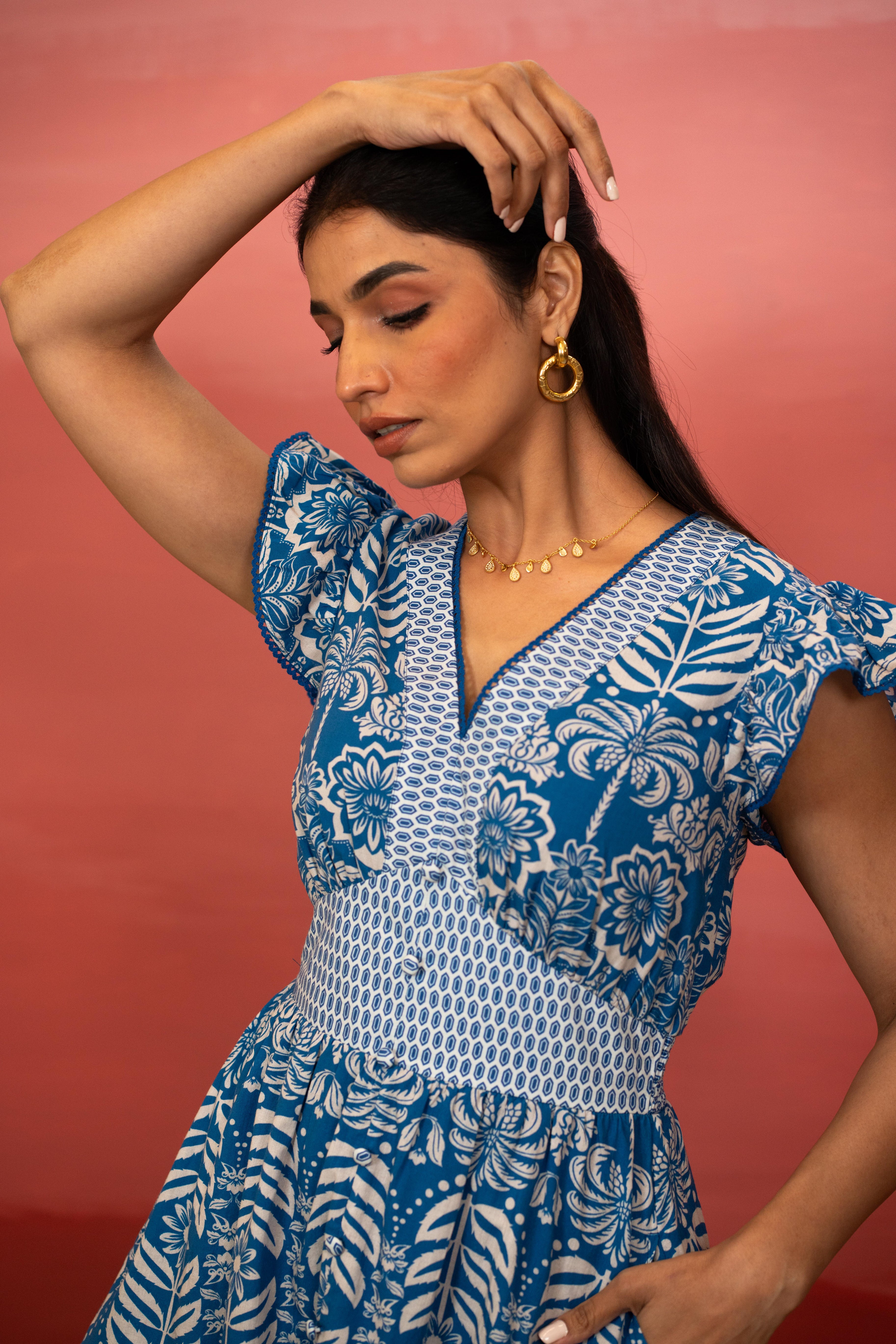 Indigo Tropic Mini Dress