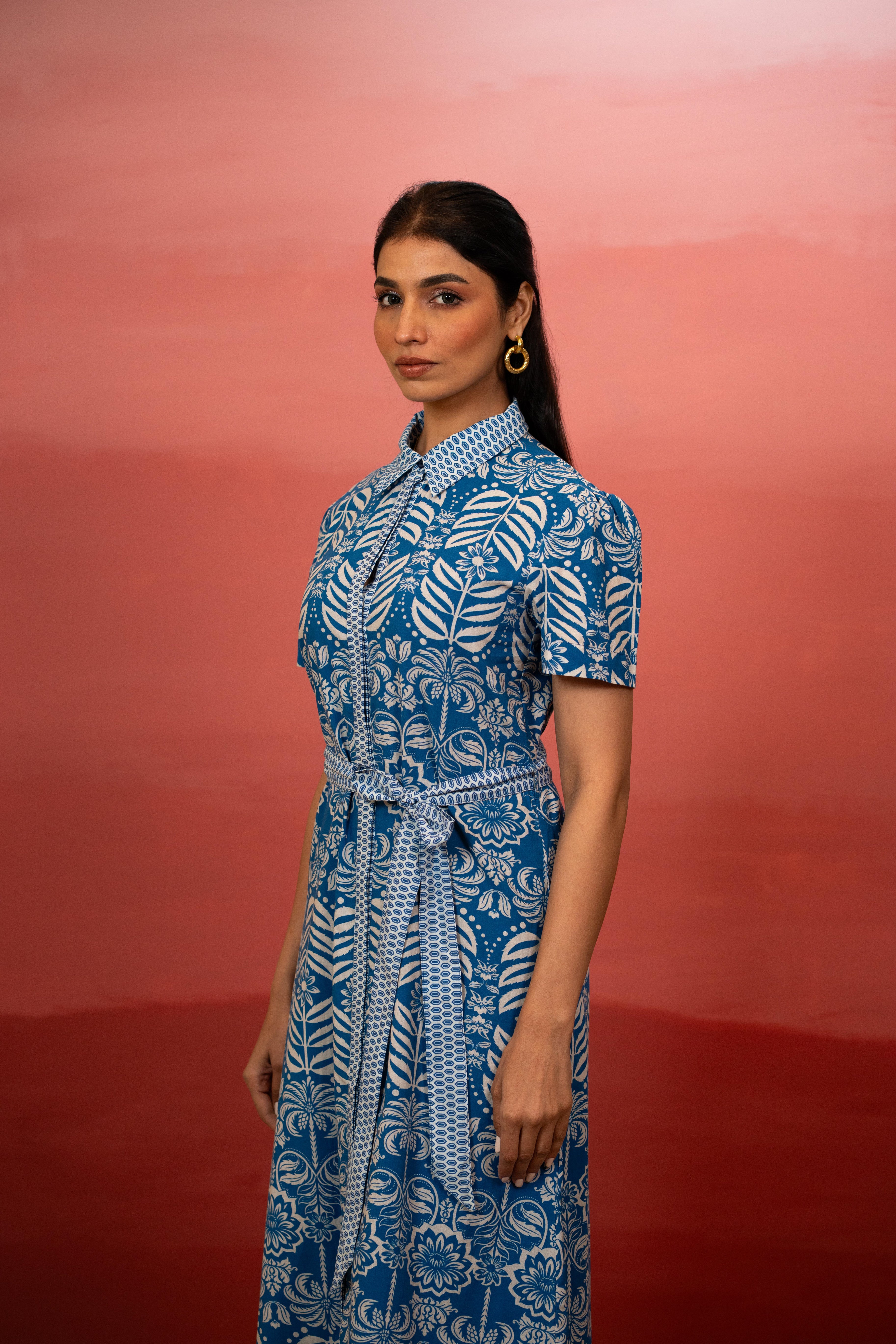 Indigo Tropic Shirt Dress