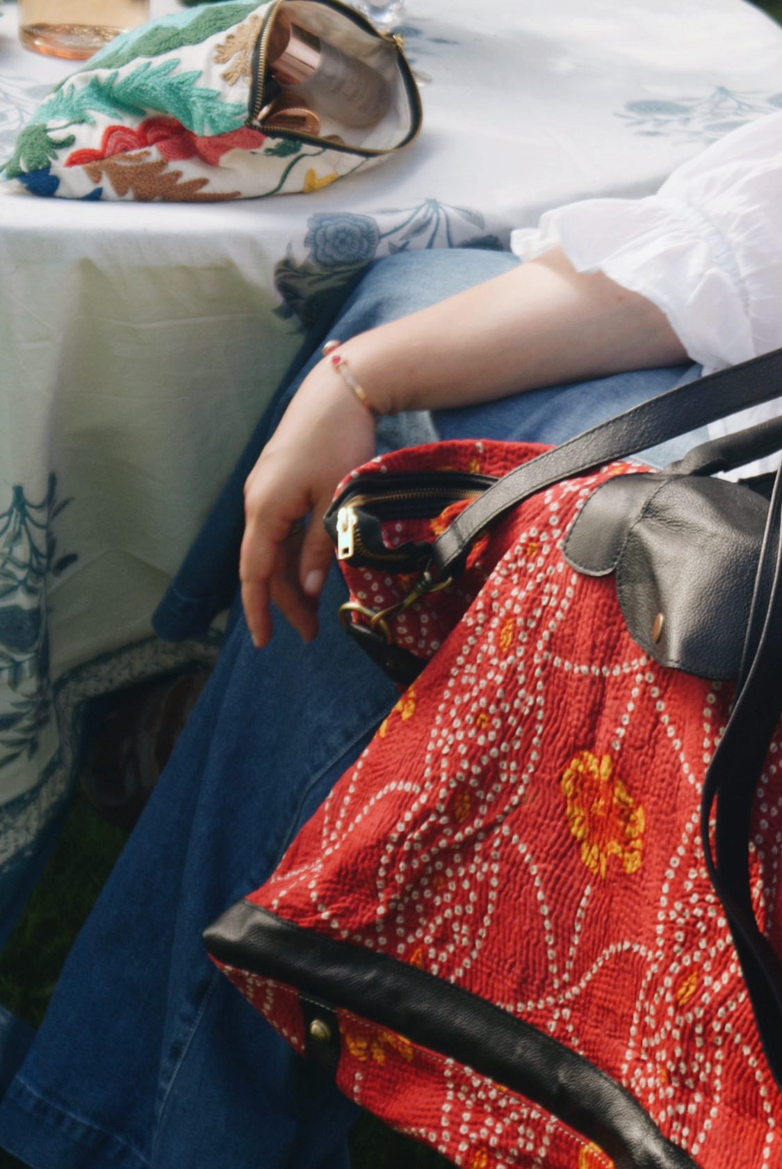 Red Kantha Weekend Bag