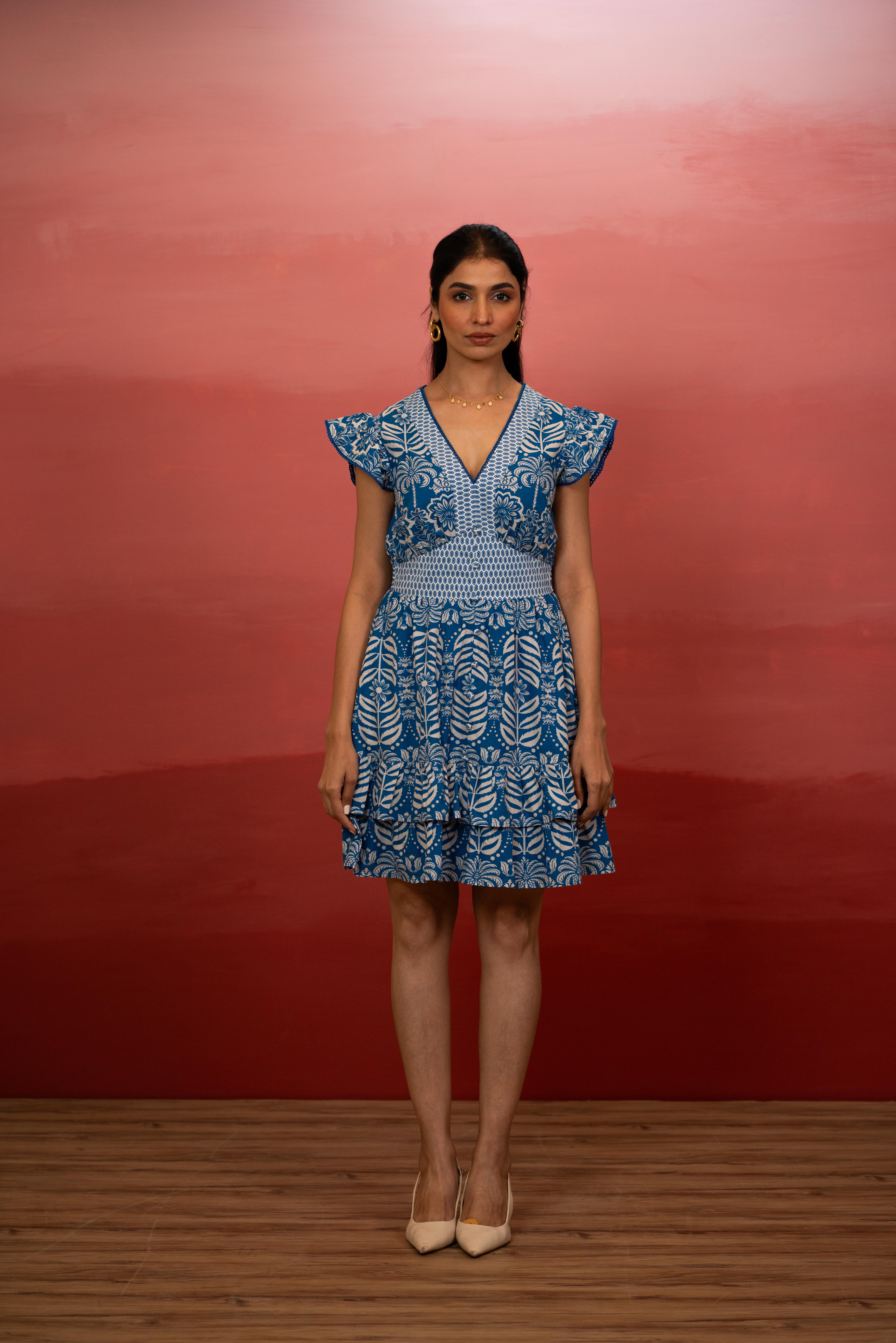 Indigo Tropic Mini Dress