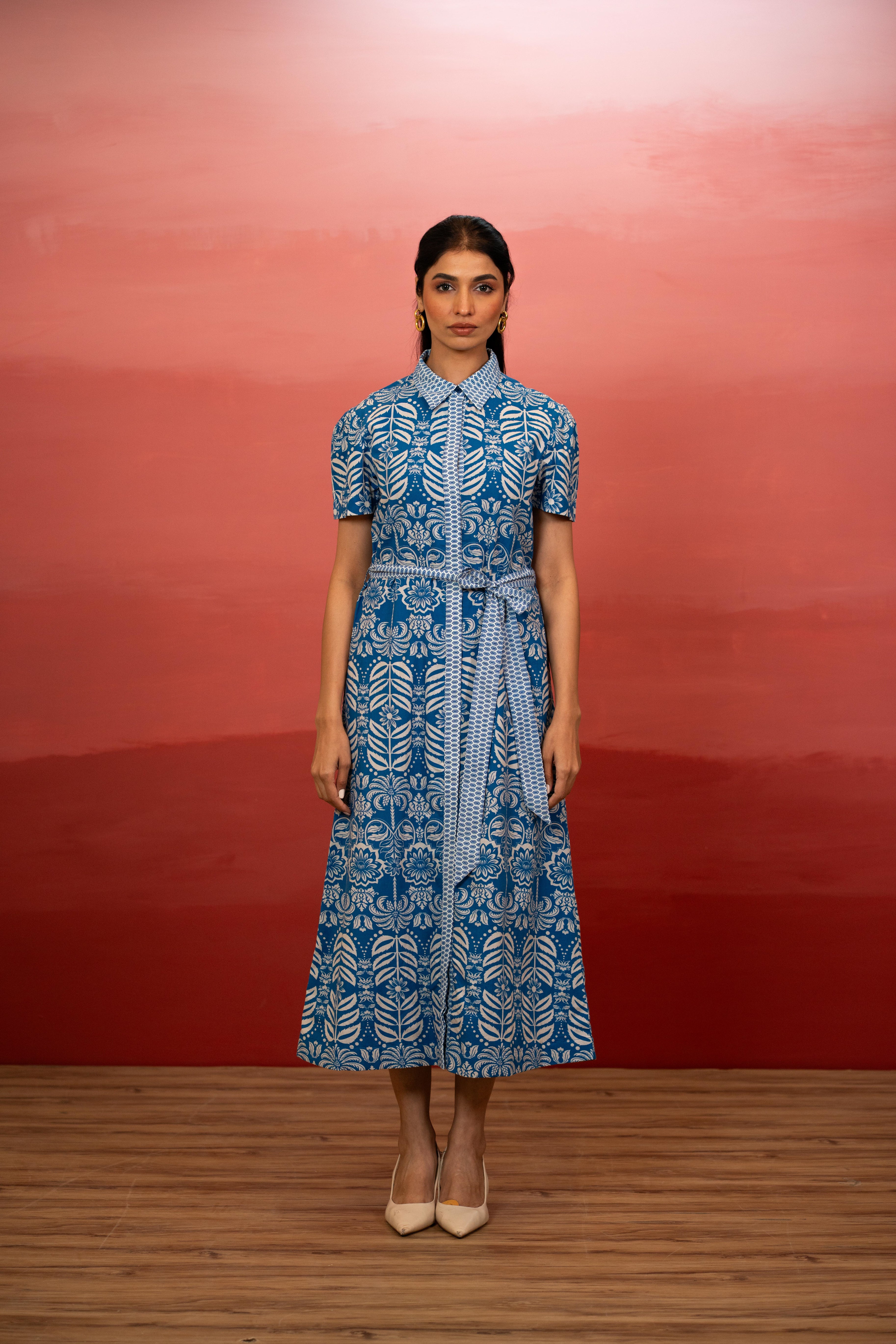 Indigo Tropic Shirt Dress