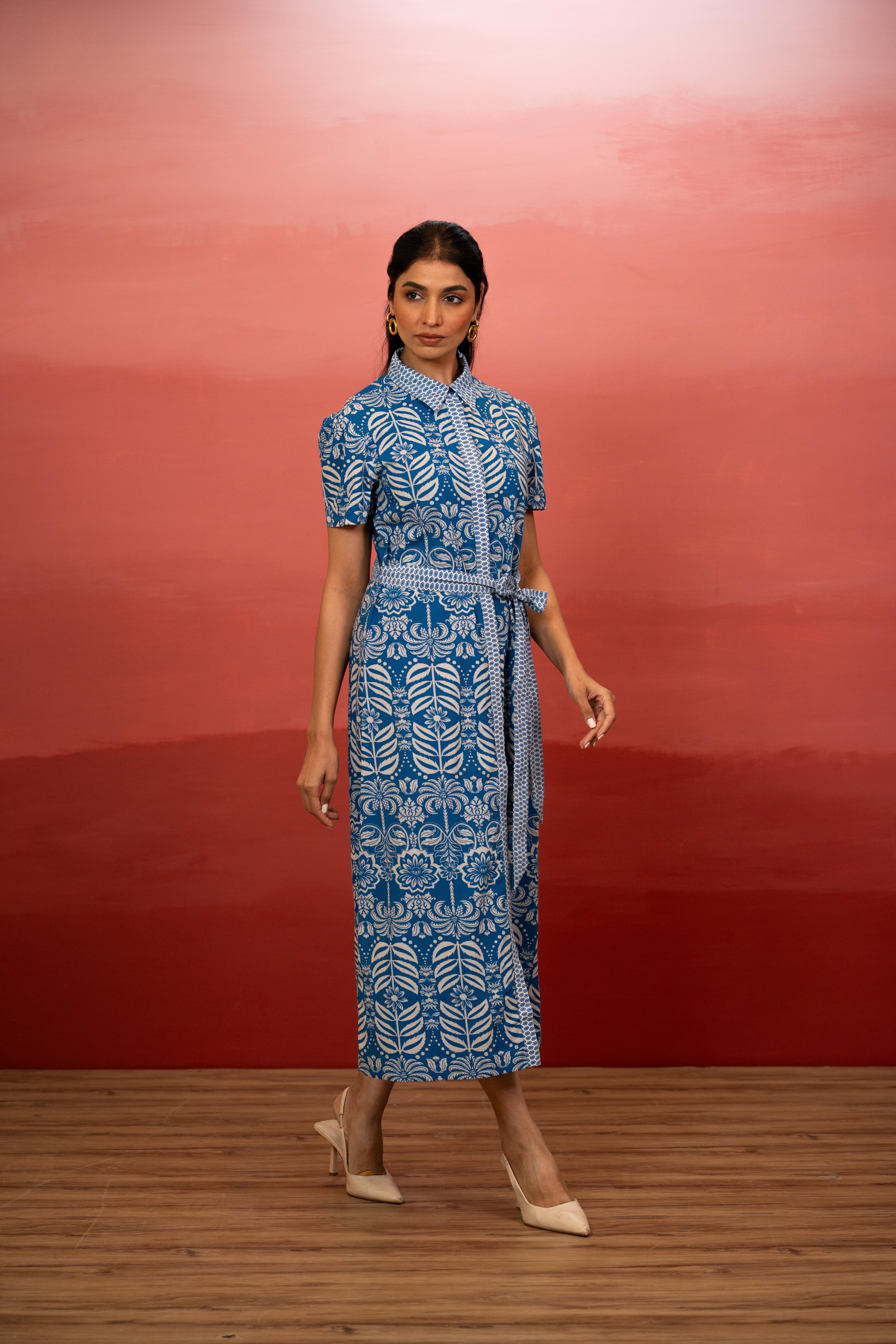 Indigo Tropic Shirt Dress