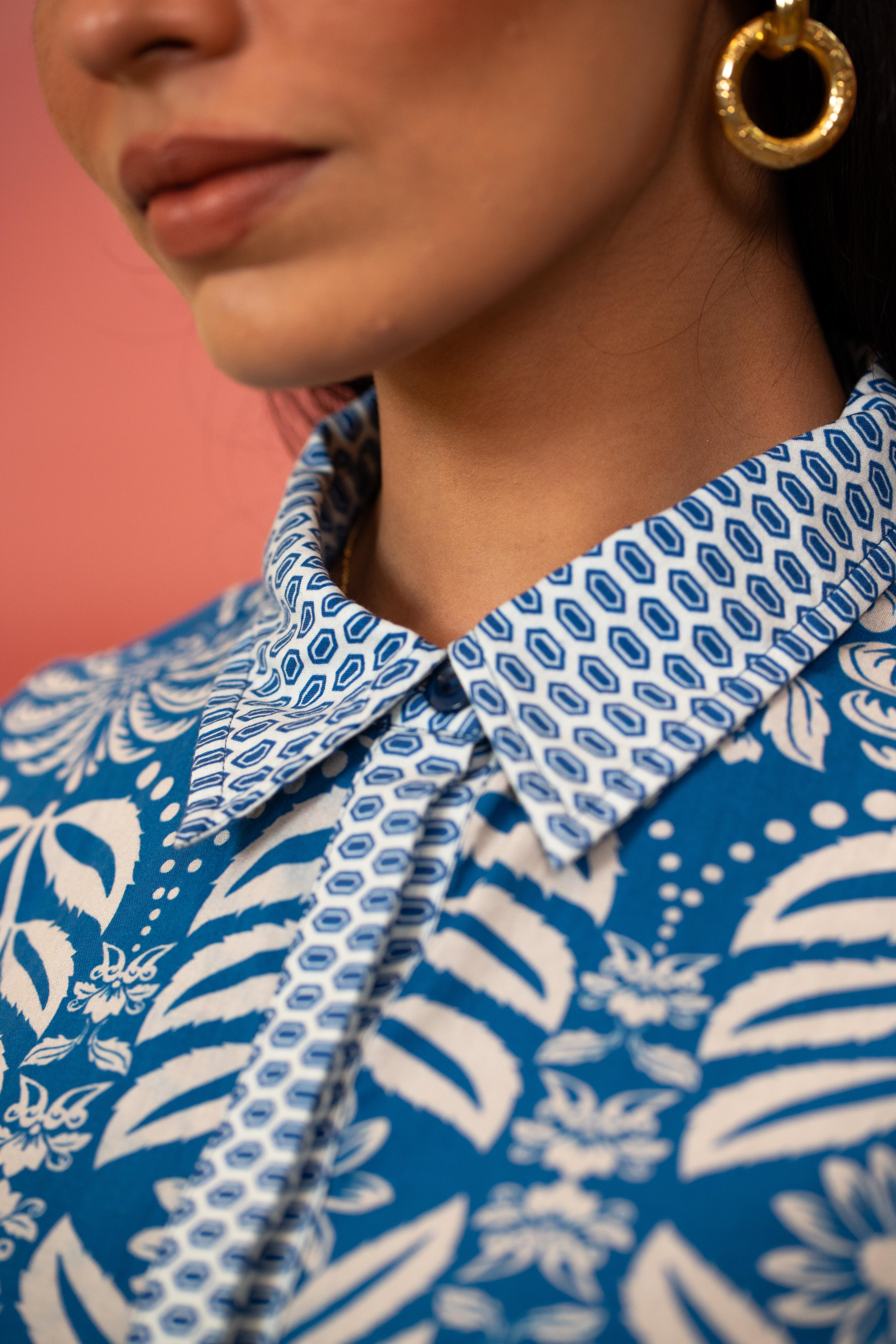 Indigo Tropic Shirt Dress