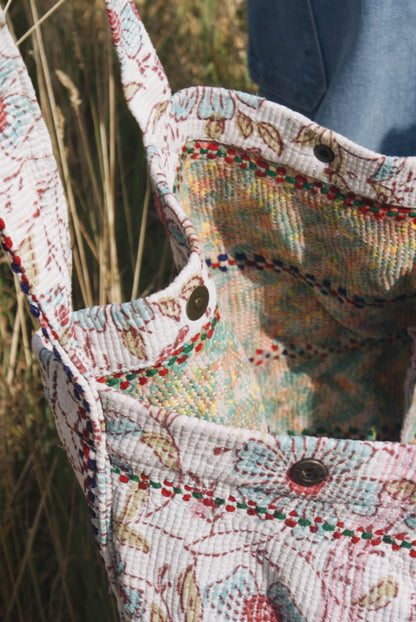 Blue Flower Kantha Handbag