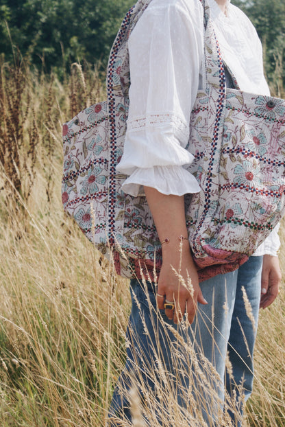 Blue Flower Kantha Handbag