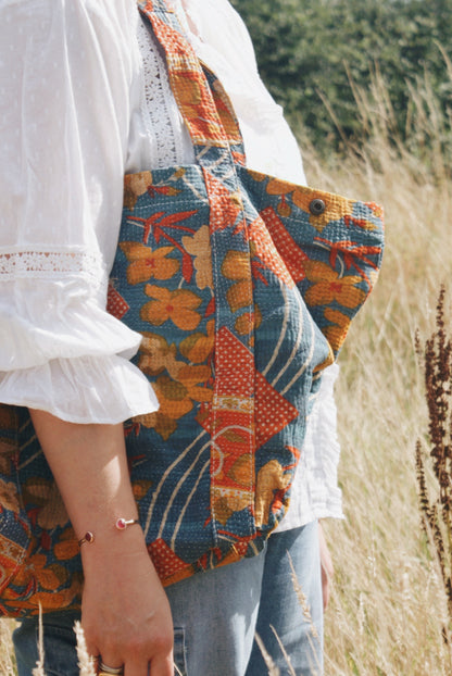 Orange Flower Kantha Handbag