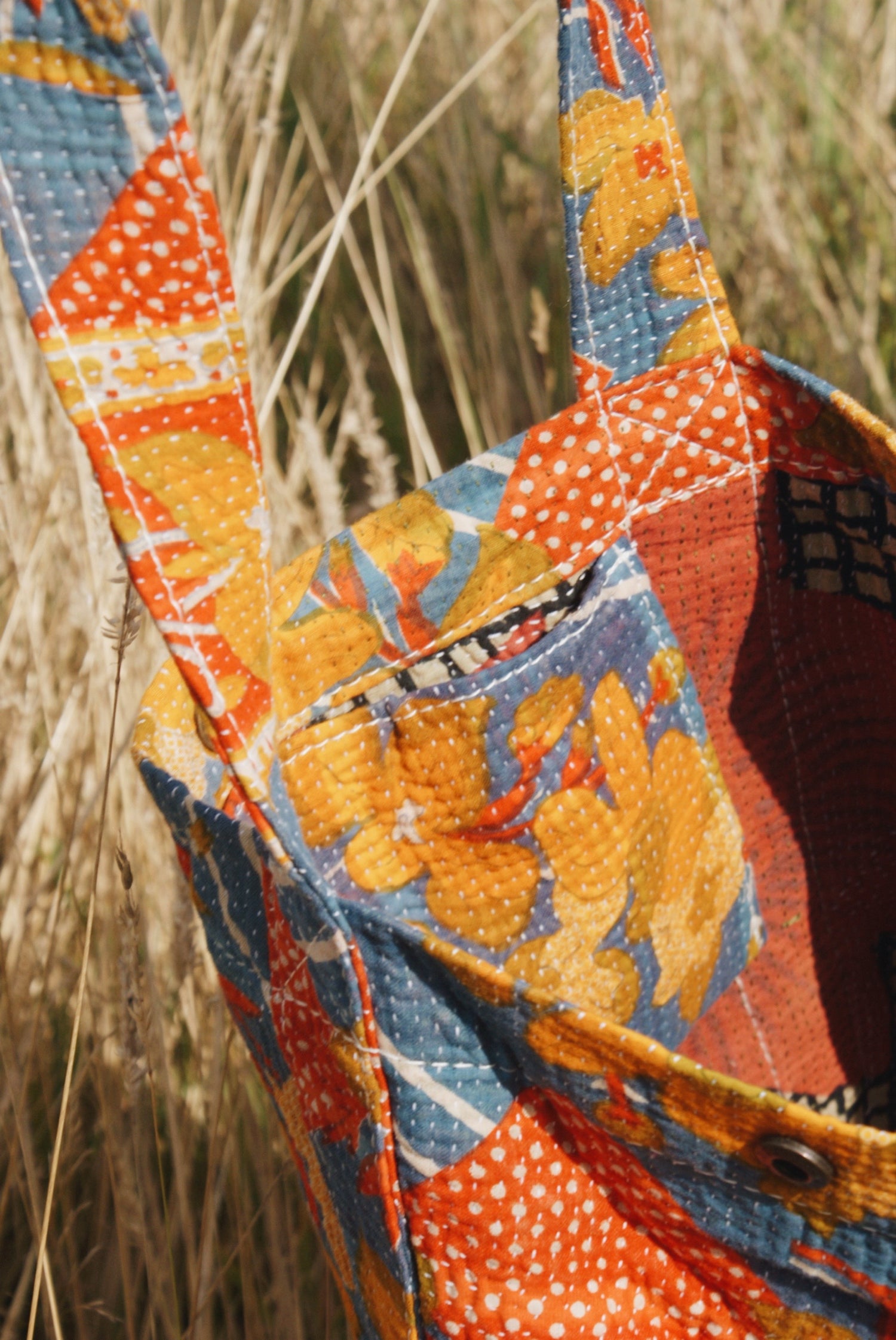 Orange Flower Kantha Handbag