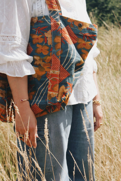 Orange Flower Kantha Handbag