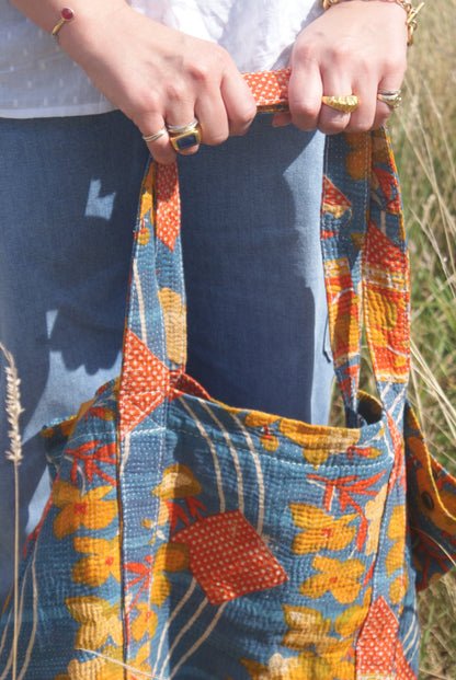 Orange Flower Kantha Handbag