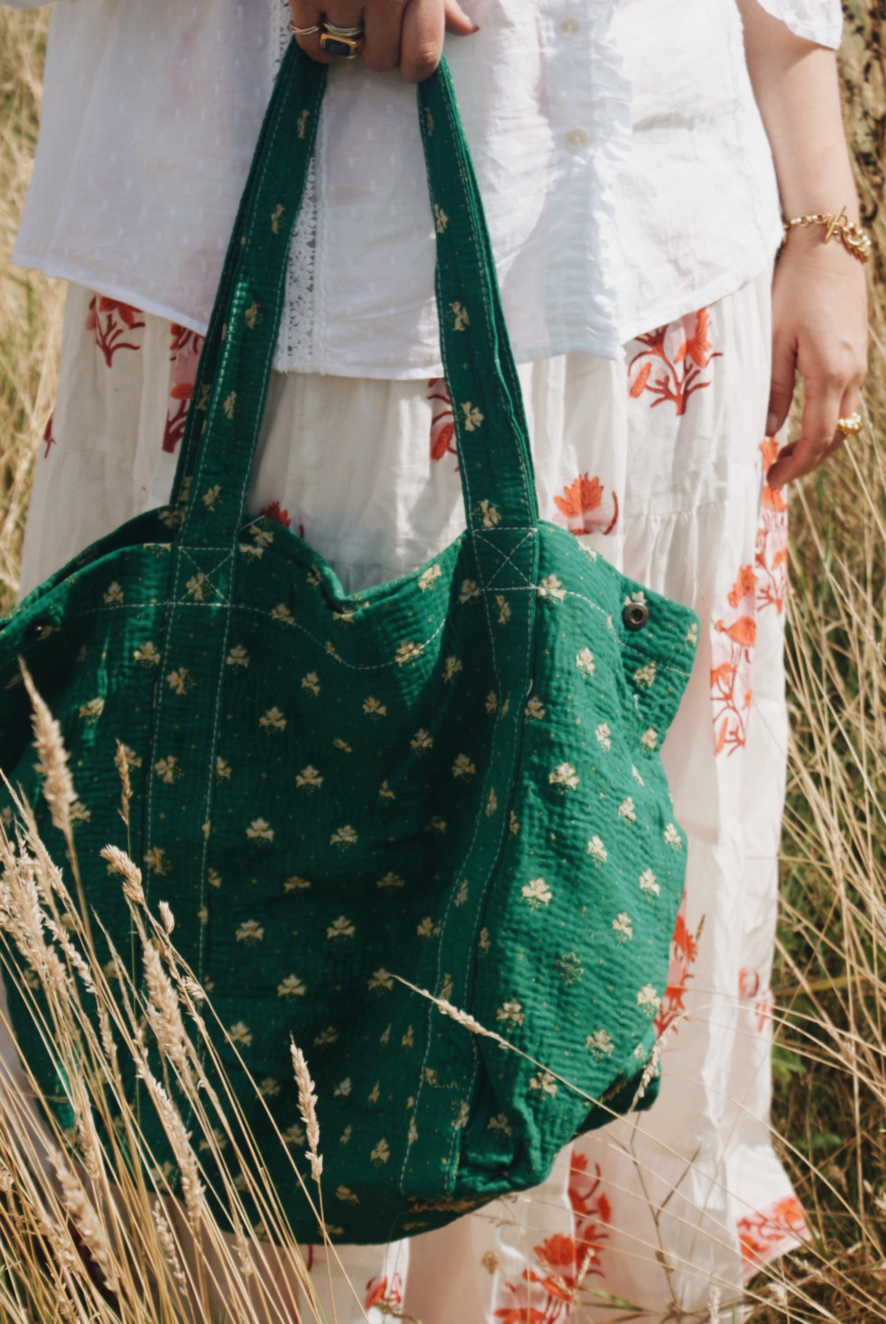 Green Kantha Handbag