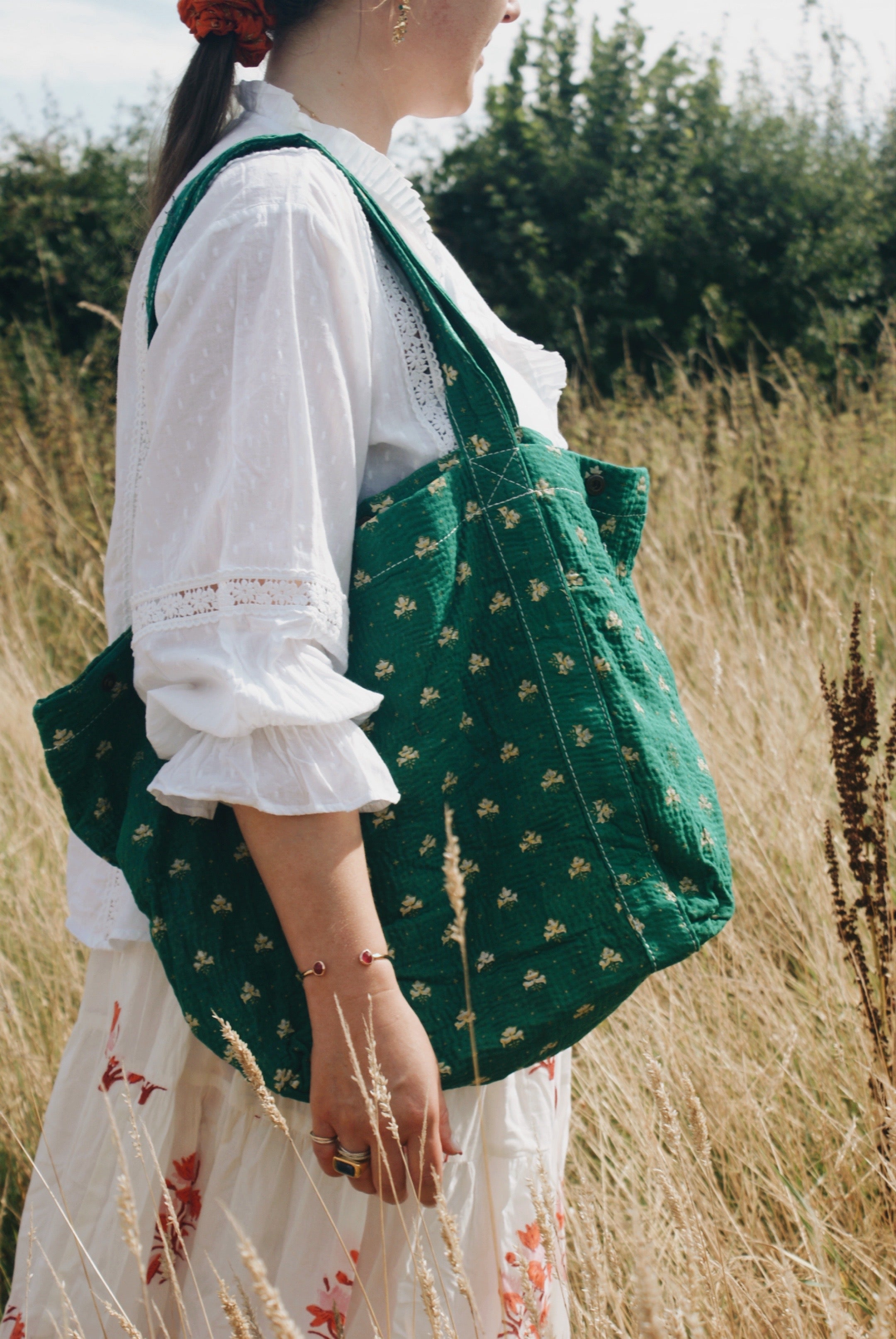 Green Kantha Handbag