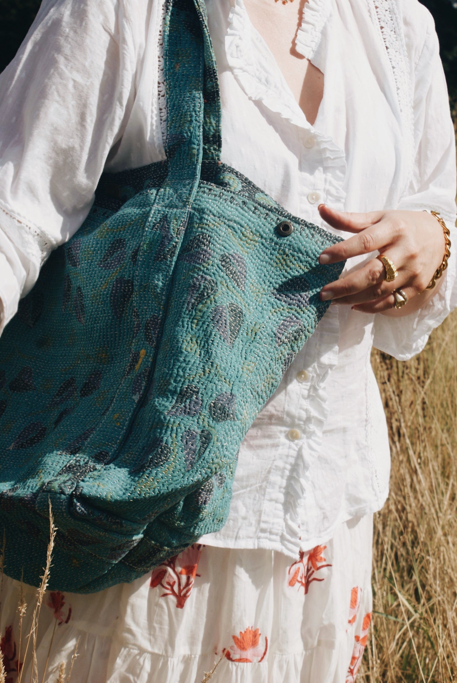 Blue Kantha Handbag