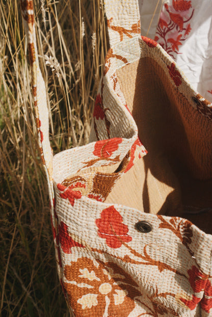 Red and Brown Kantha Handbag