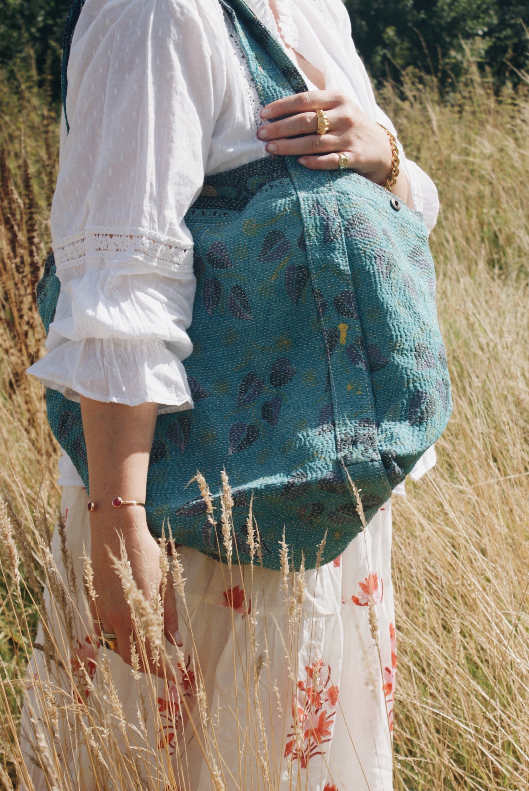 Blue Kantha Handbag