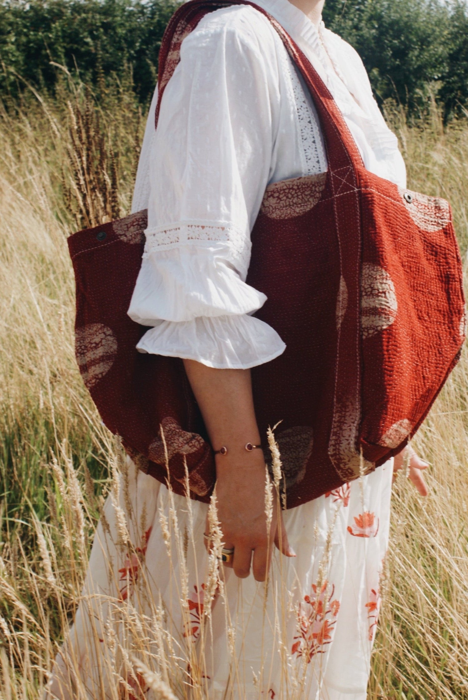 Red Dot Kantha Handbag