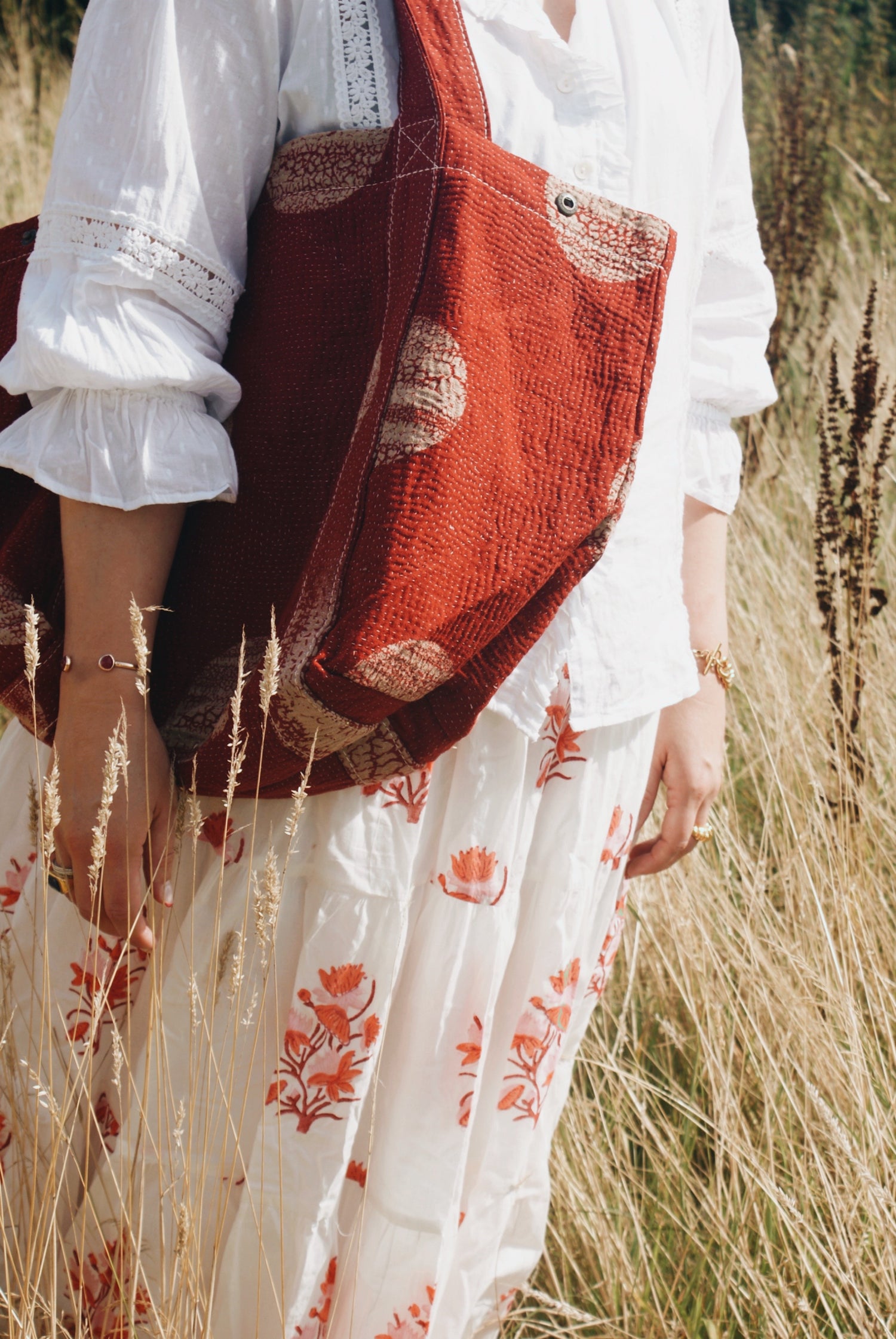 Red Dot Kantha Handbag