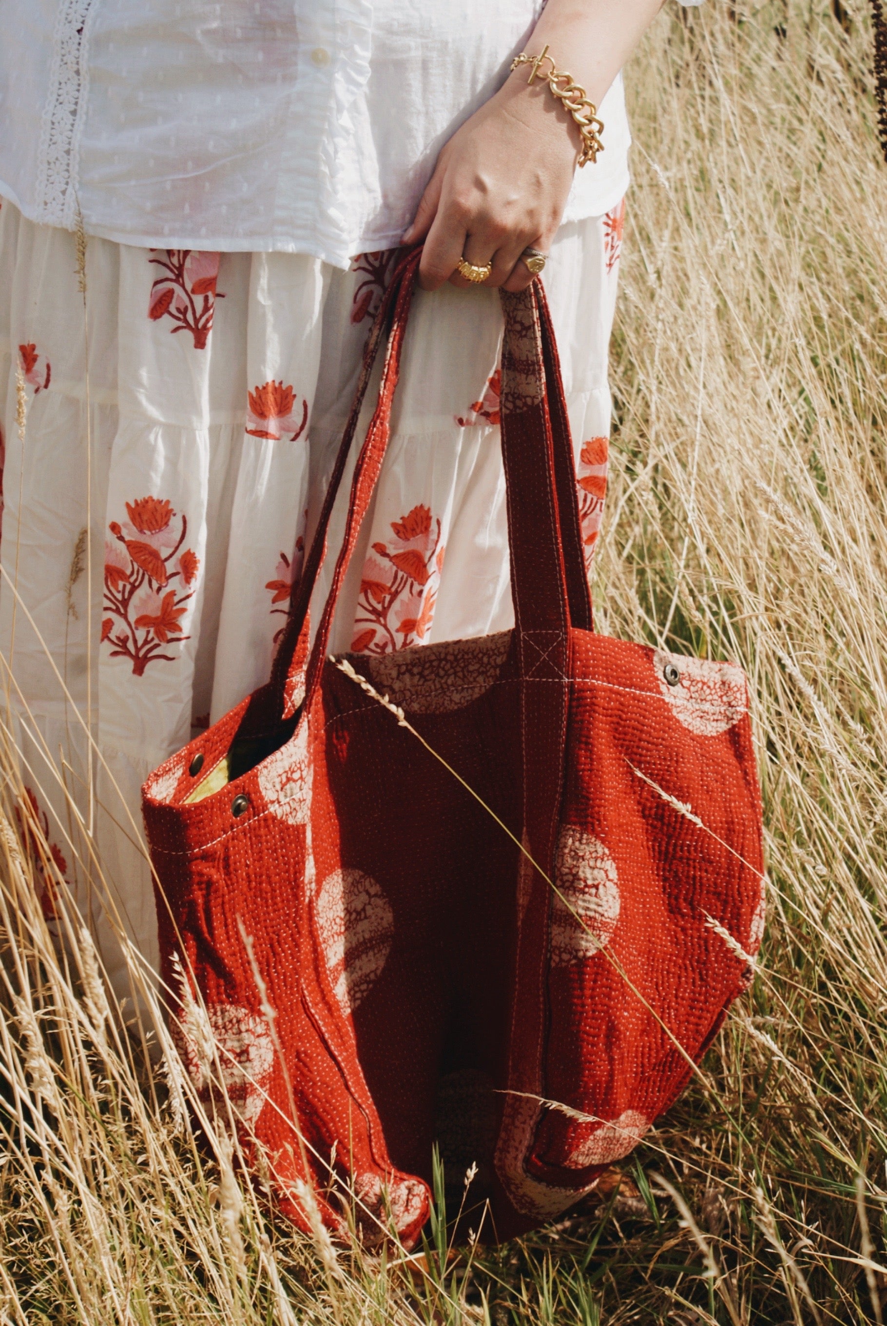 Red Dot Kantha Handbag