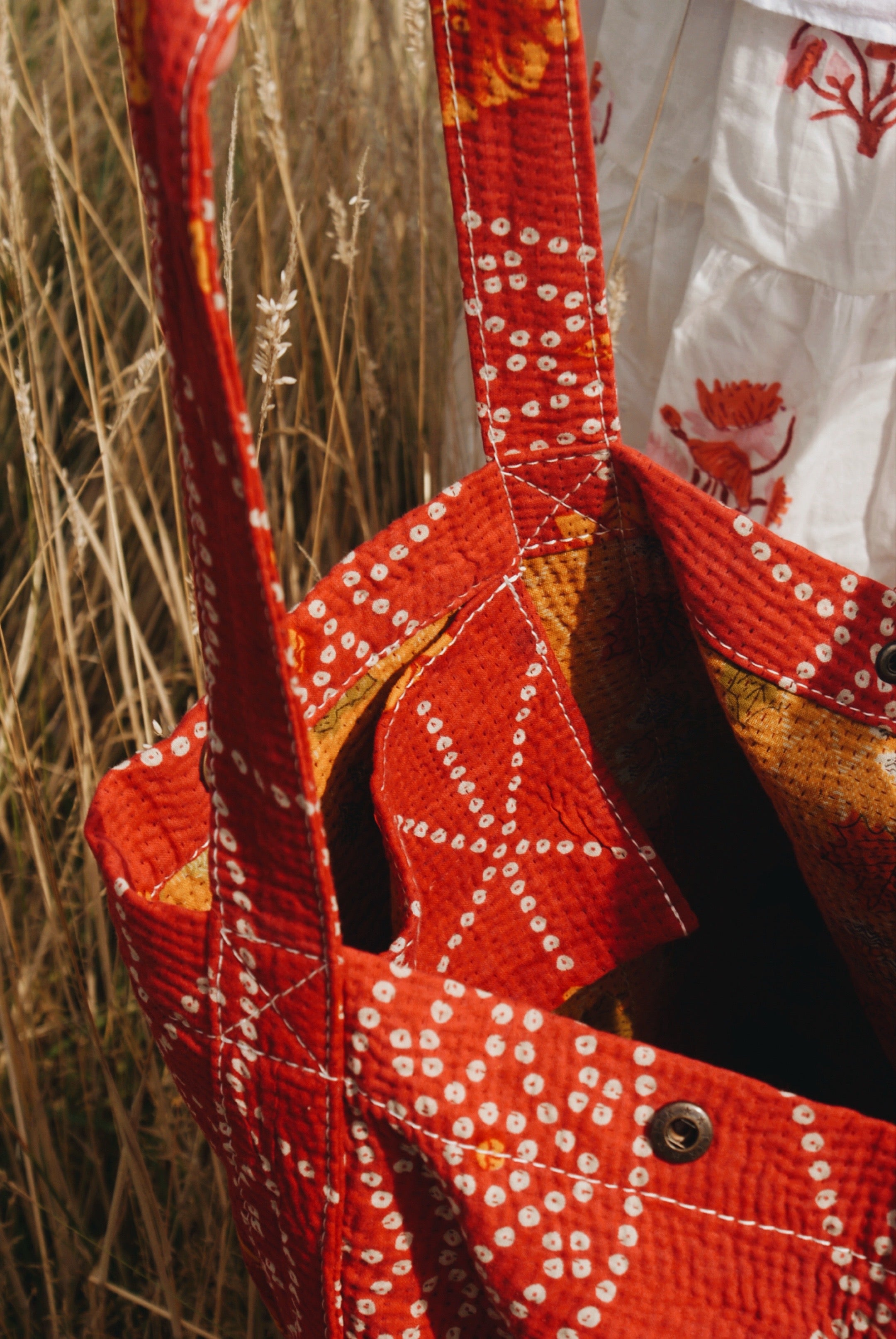 Orange &amp; Red Kantha Handbag