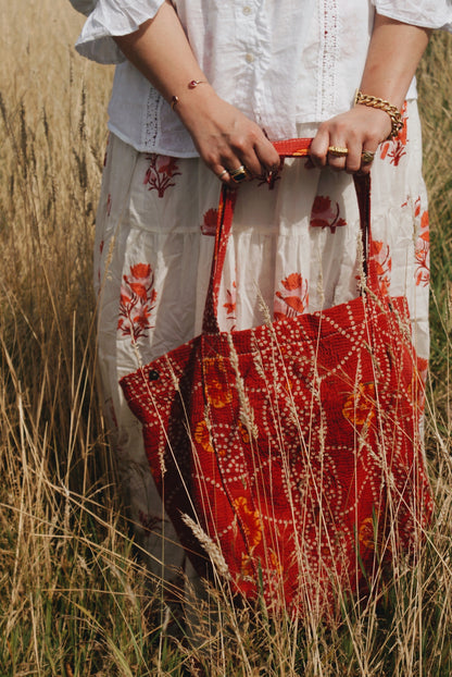 Orange &amp; Red Kantha Handbag