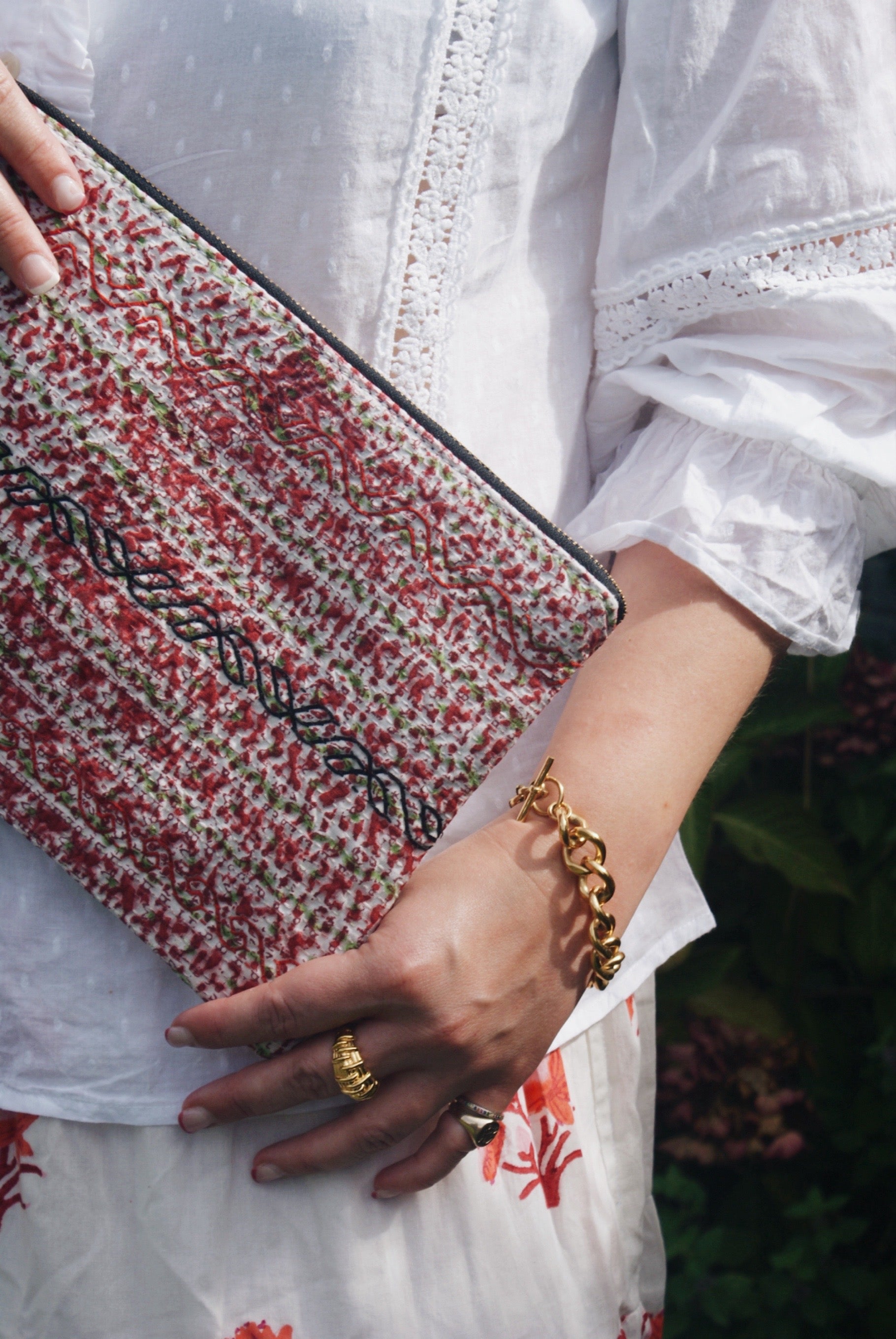 Terracotta Kantha Pouch