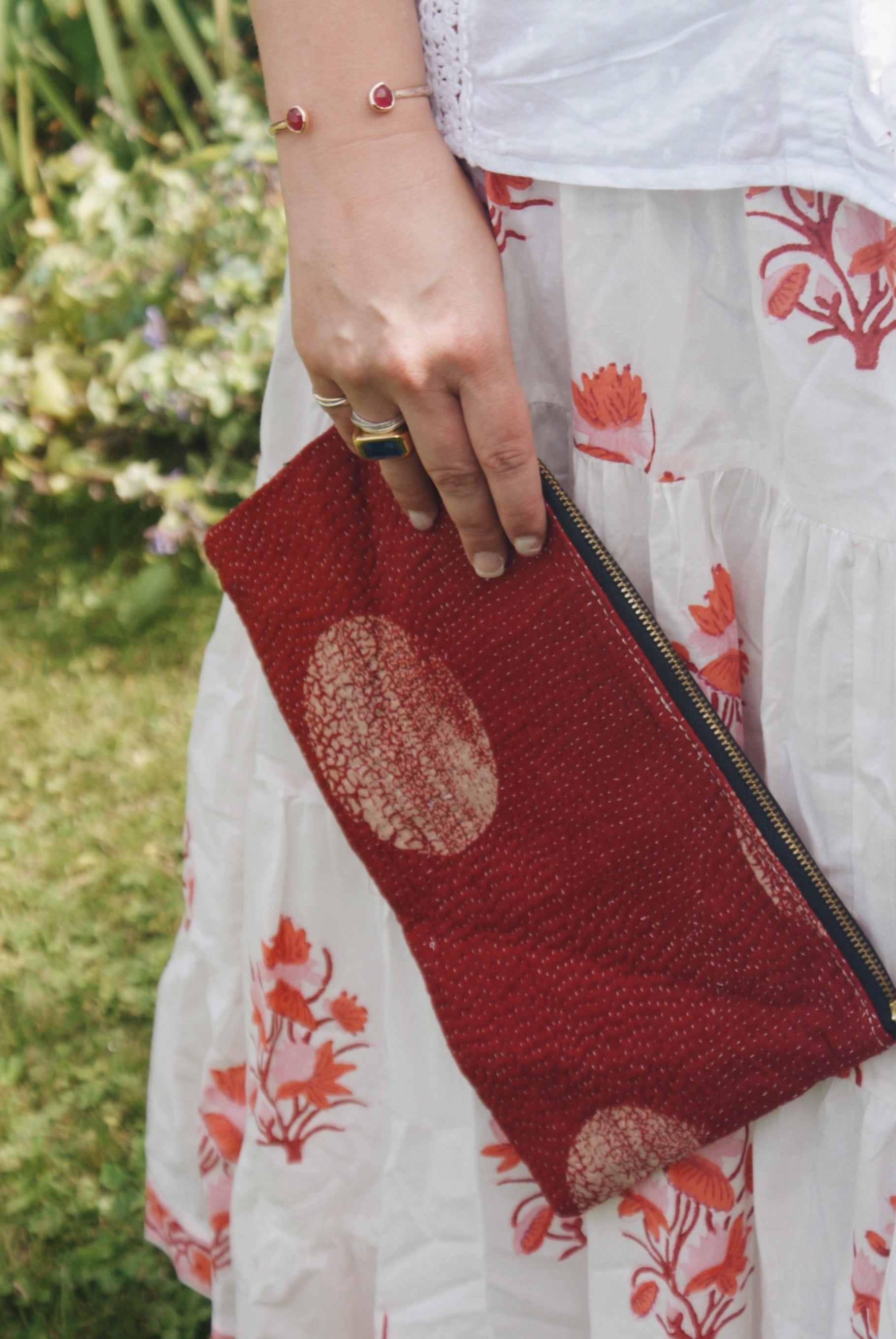 Red Dot Kantha Pouch