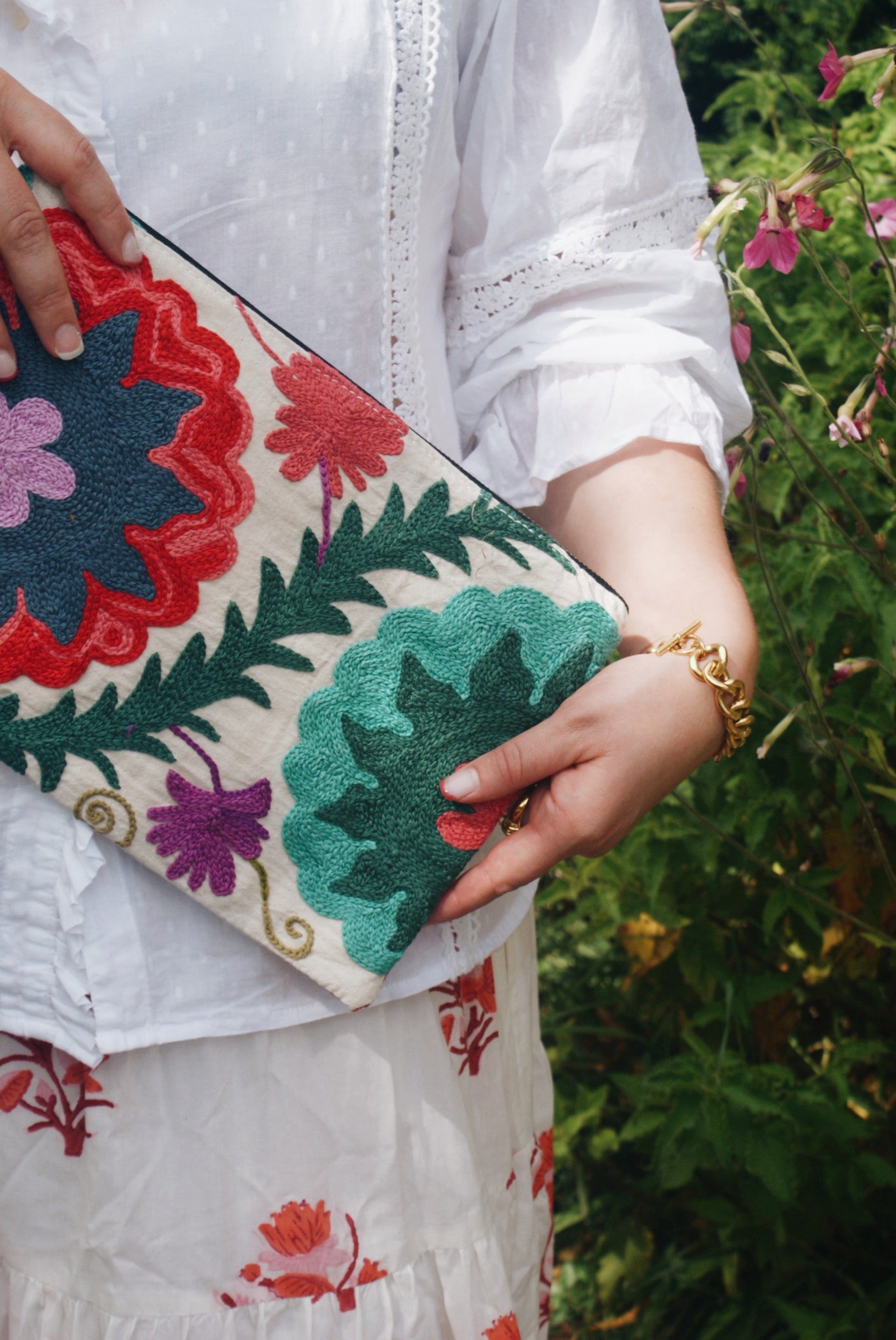 White Suzani Pouch