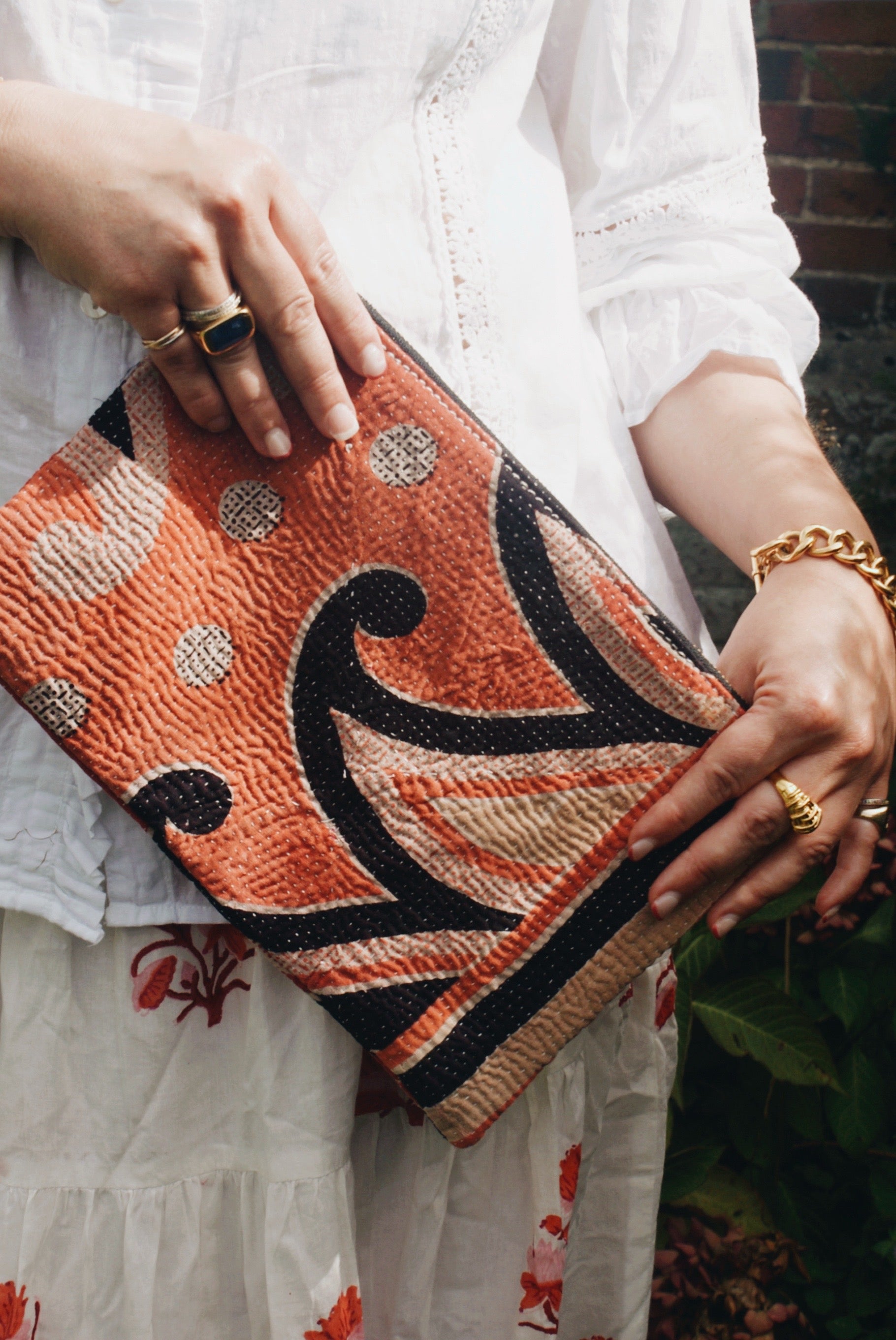 Rust Kantha Pouch