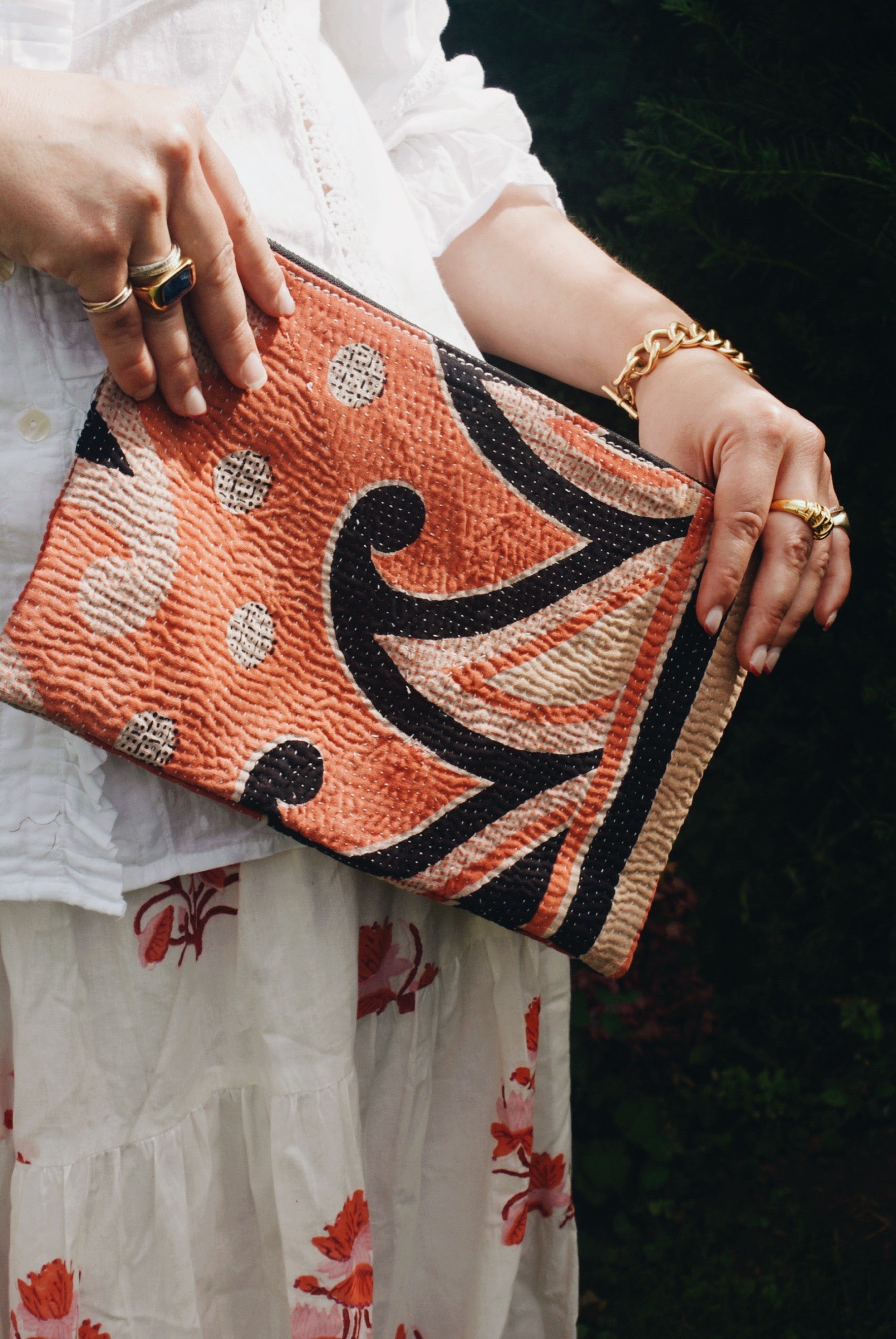 Rust Kantha Pouch