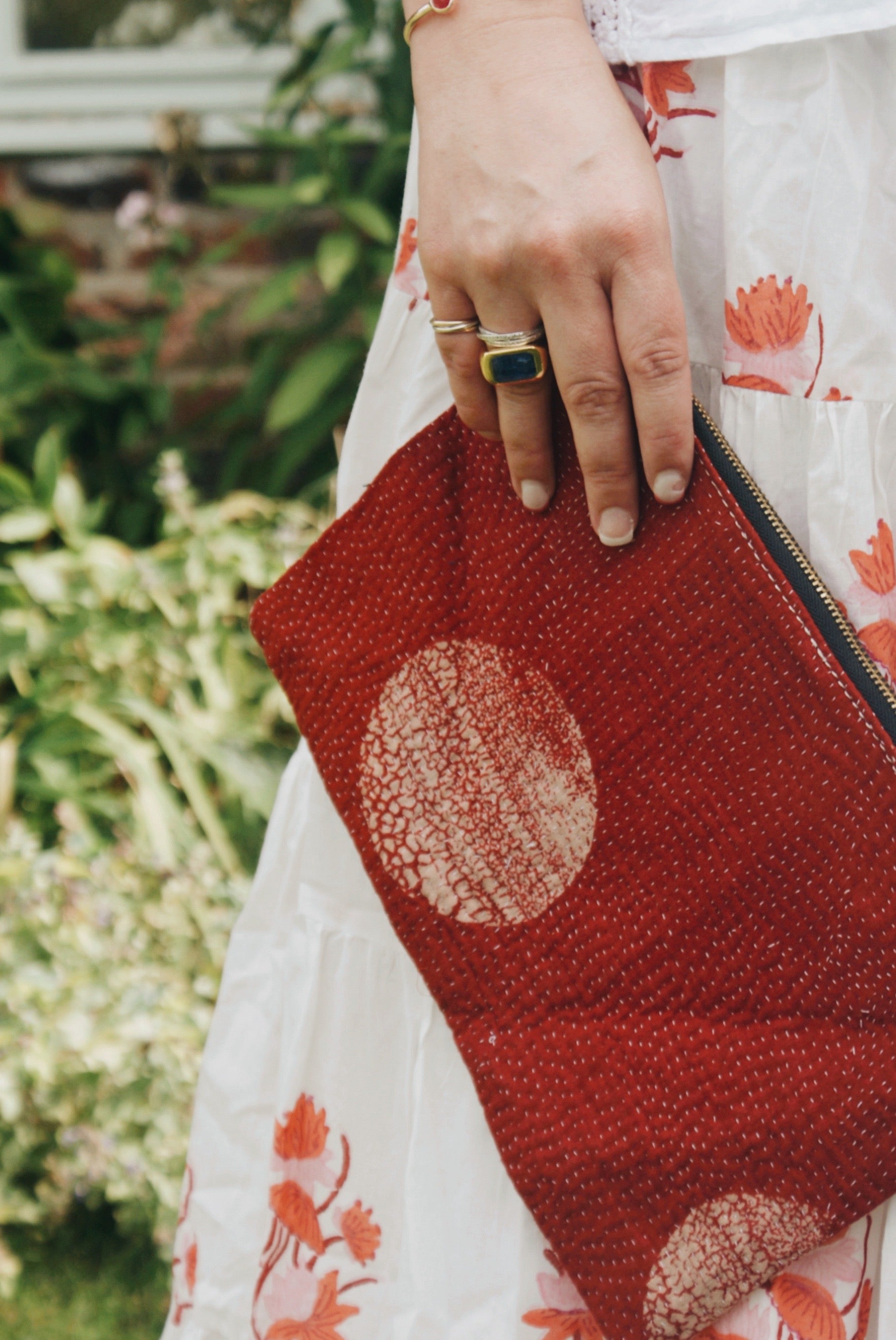 Red Dot Kantha Pouch