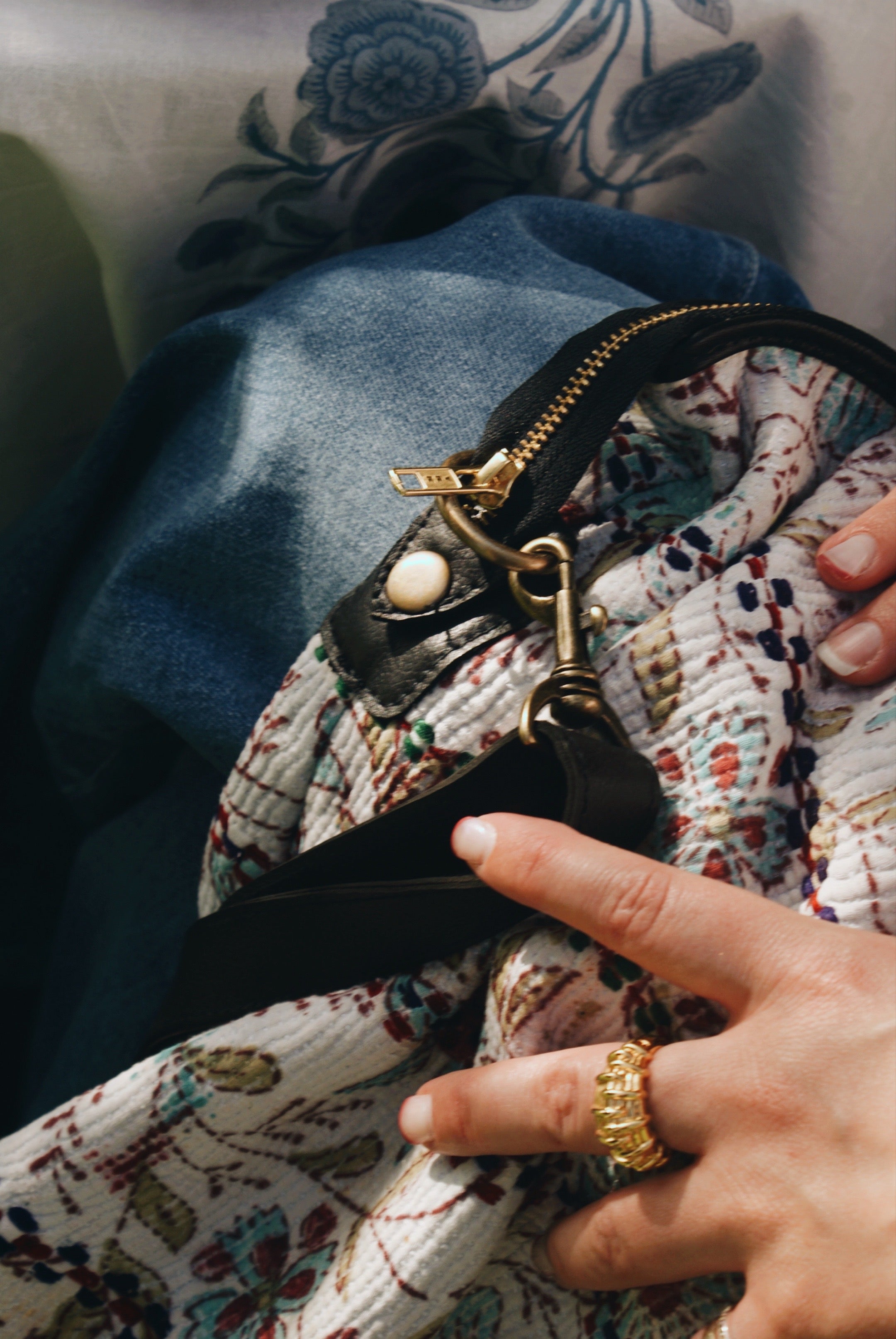 Blue Flower Kantha Weekend Bag