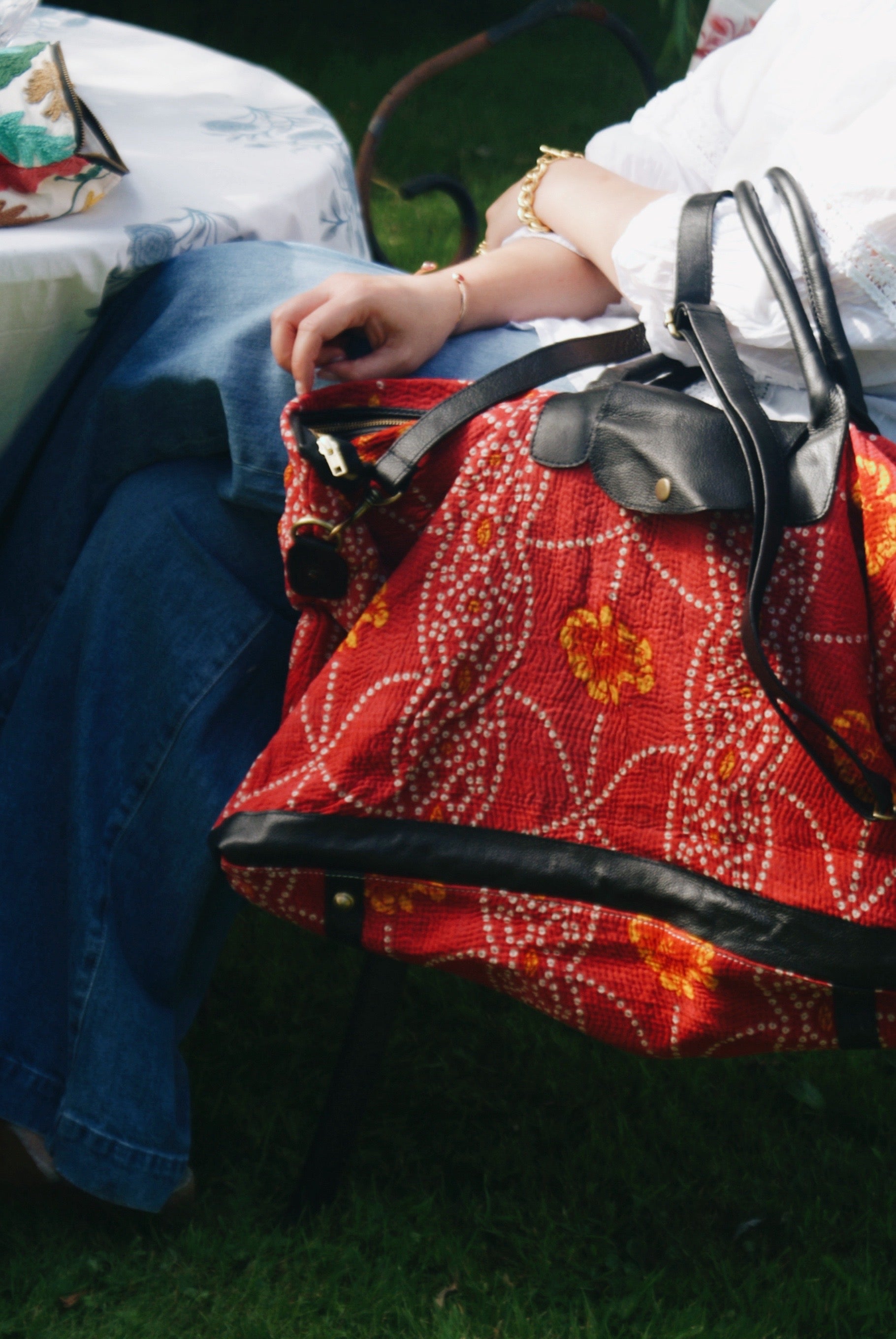 Red Kantha Weekend Bag