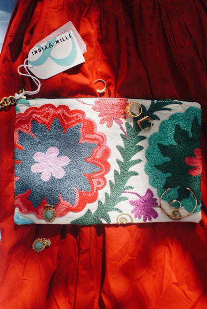 White Suzani Pouch