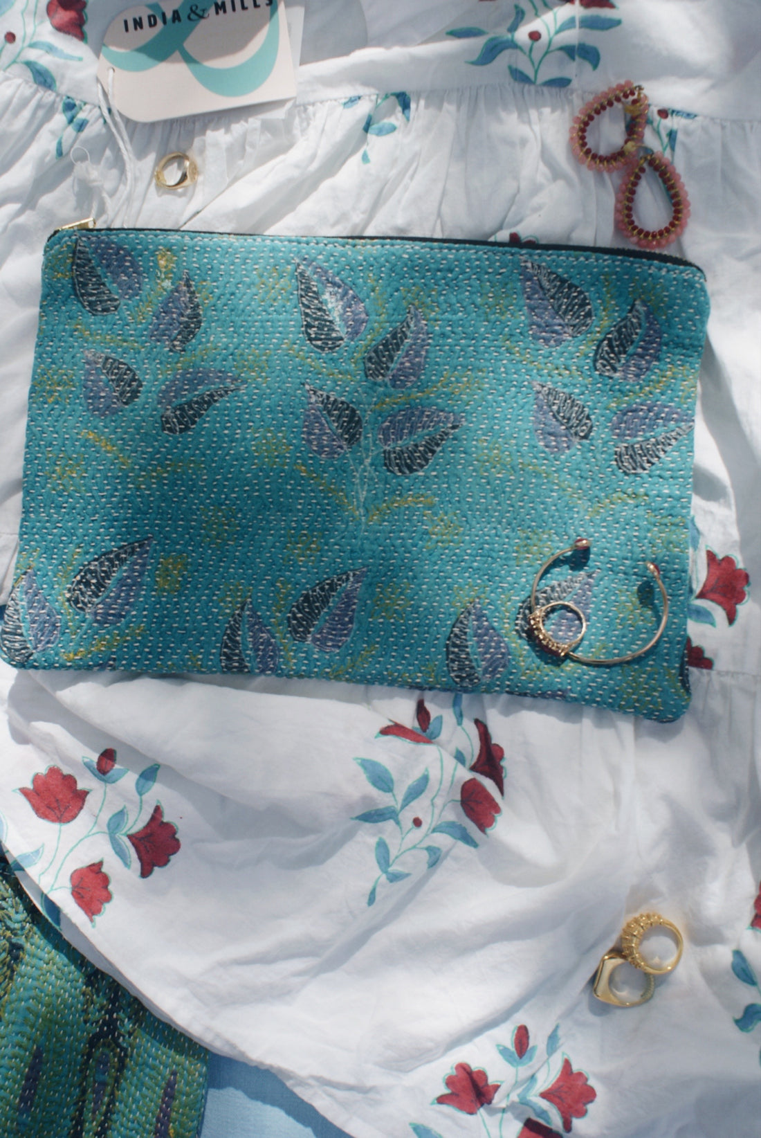 Blue Kantha Pouch