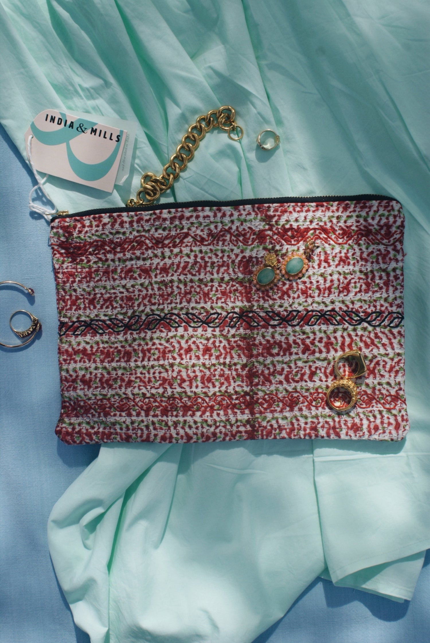 Terracotta Kantha Pouch