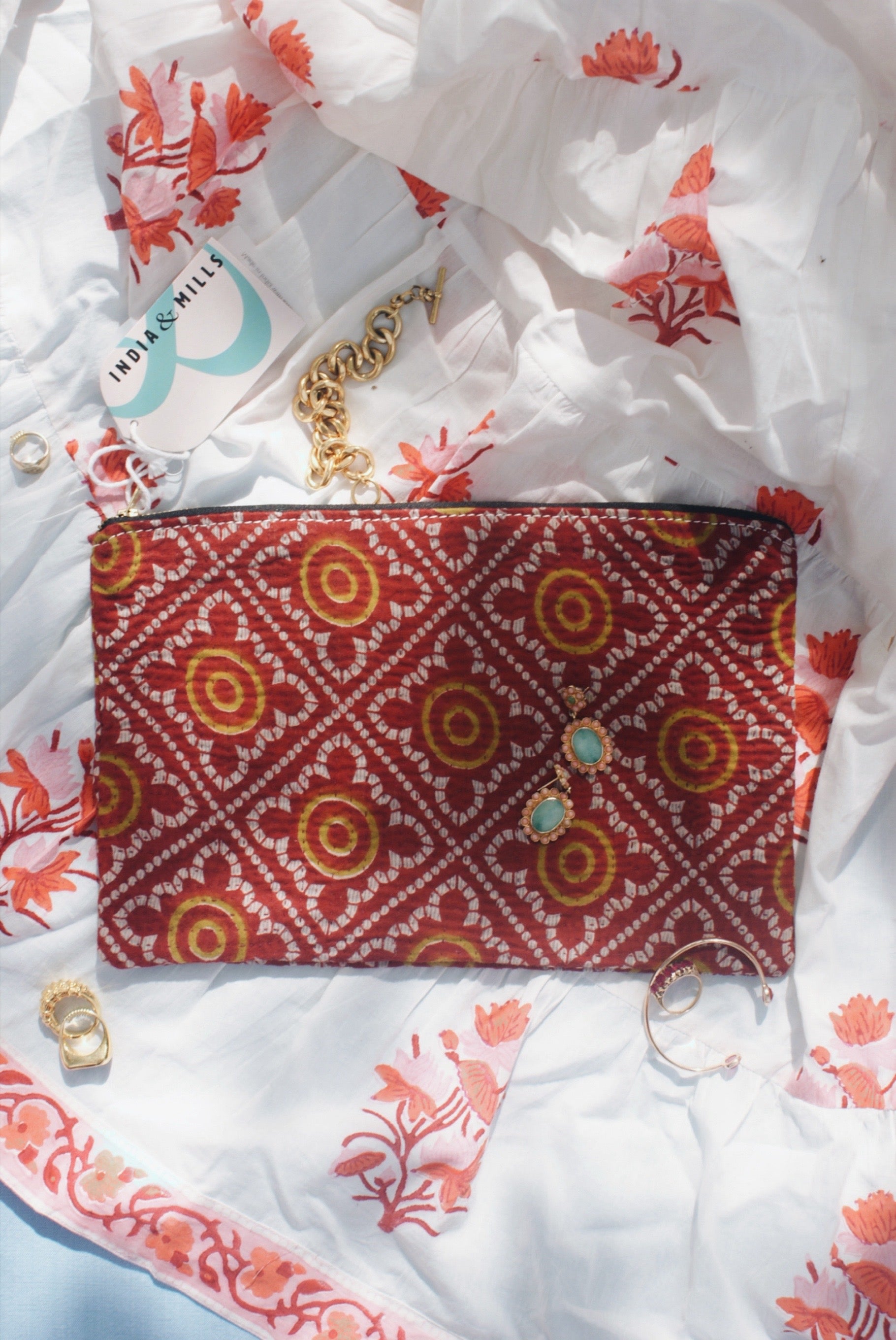 Red Kantha Pouch