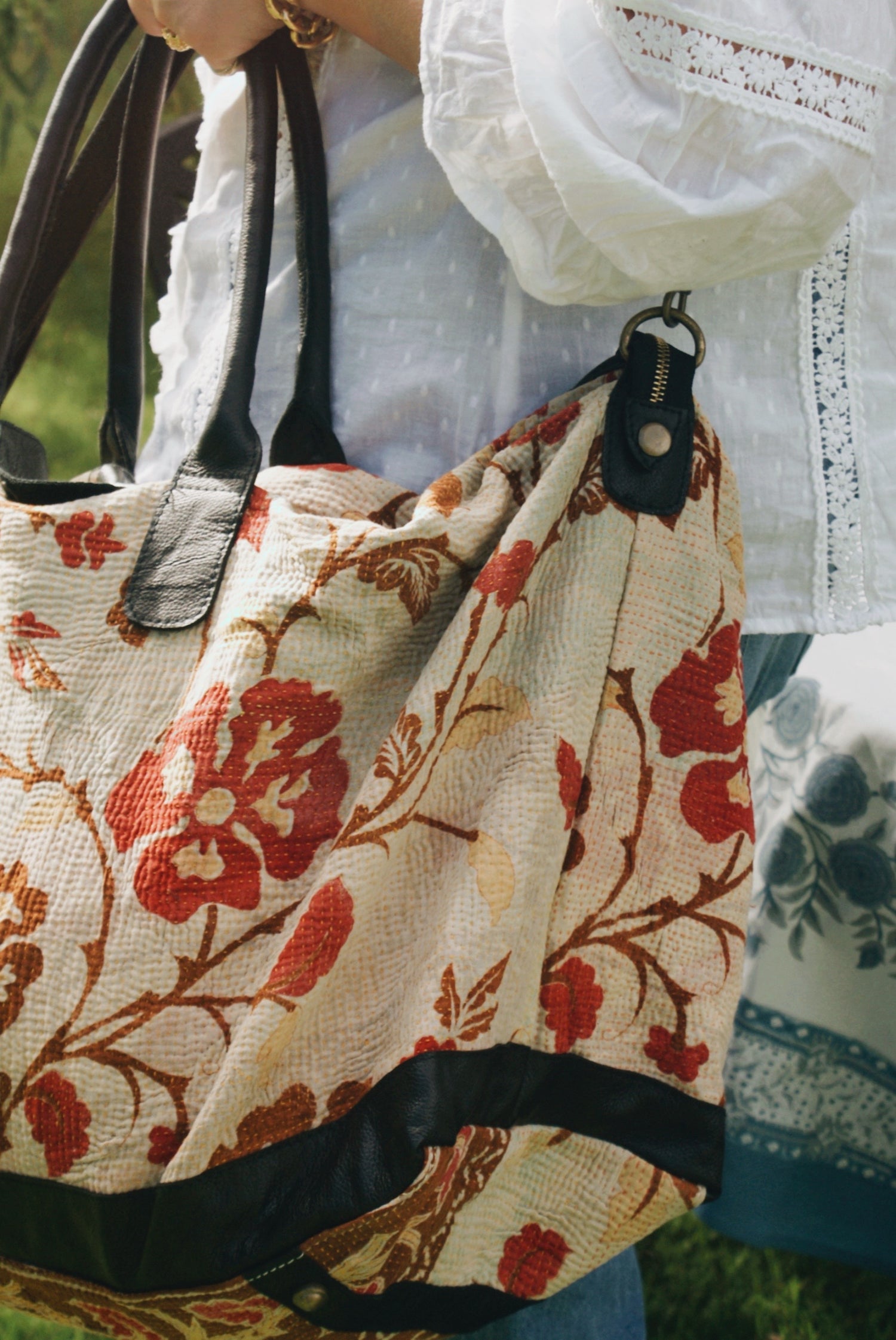 Red &amp; Brown Kantha Weekend Bag