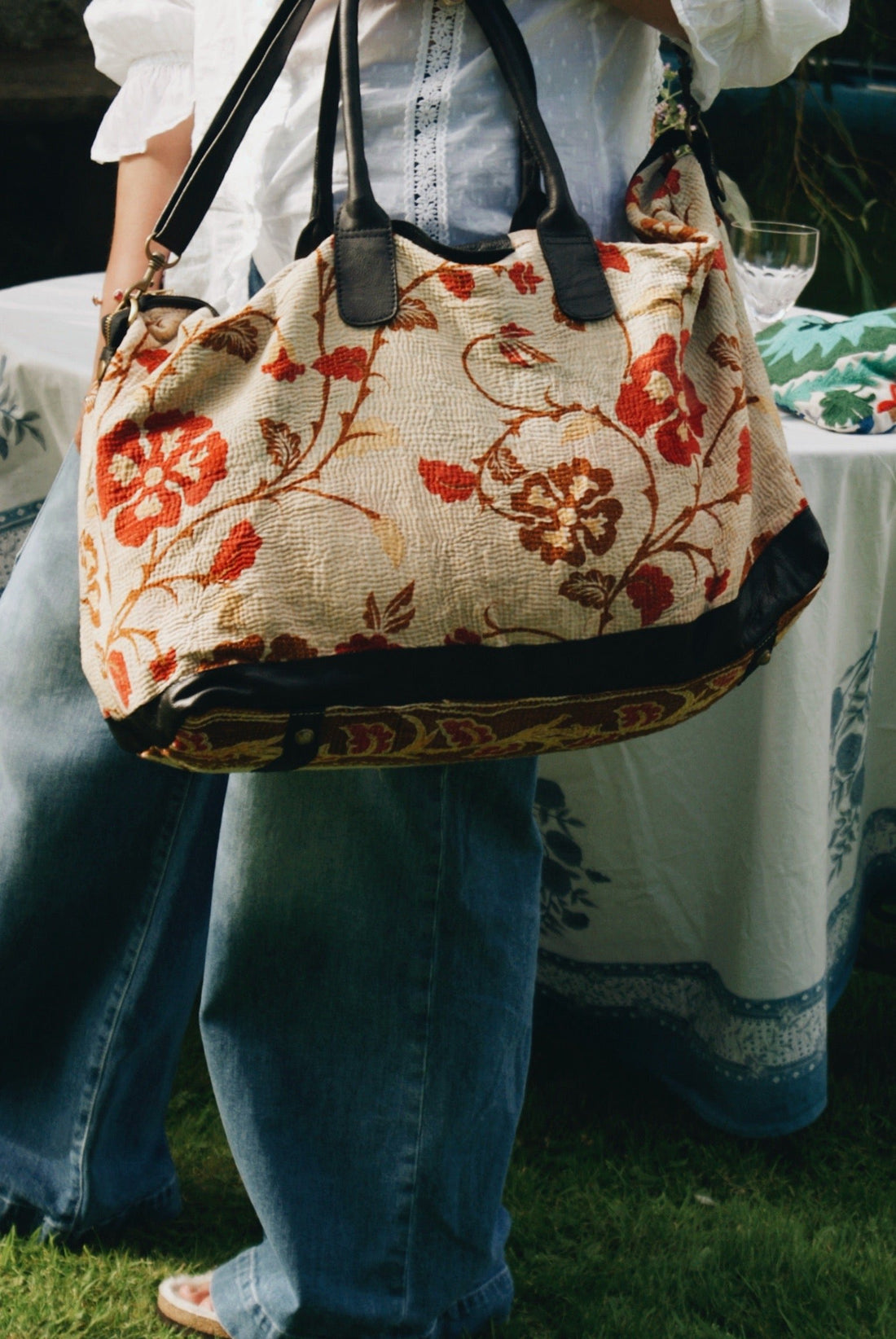 Red &amp; Brown Kantha Weekend Bag