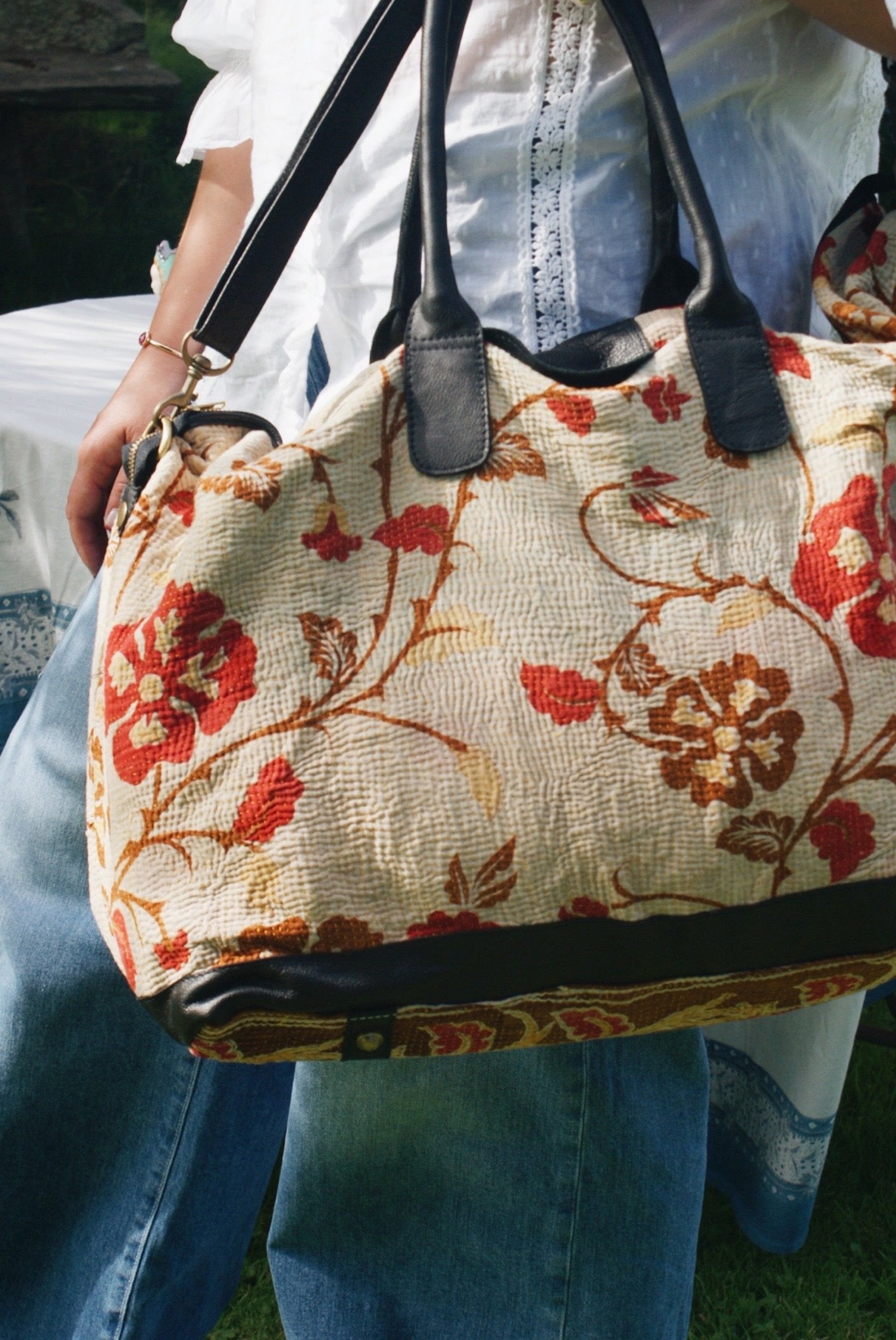 Red &amp; Brown Kantha Weekend Bag