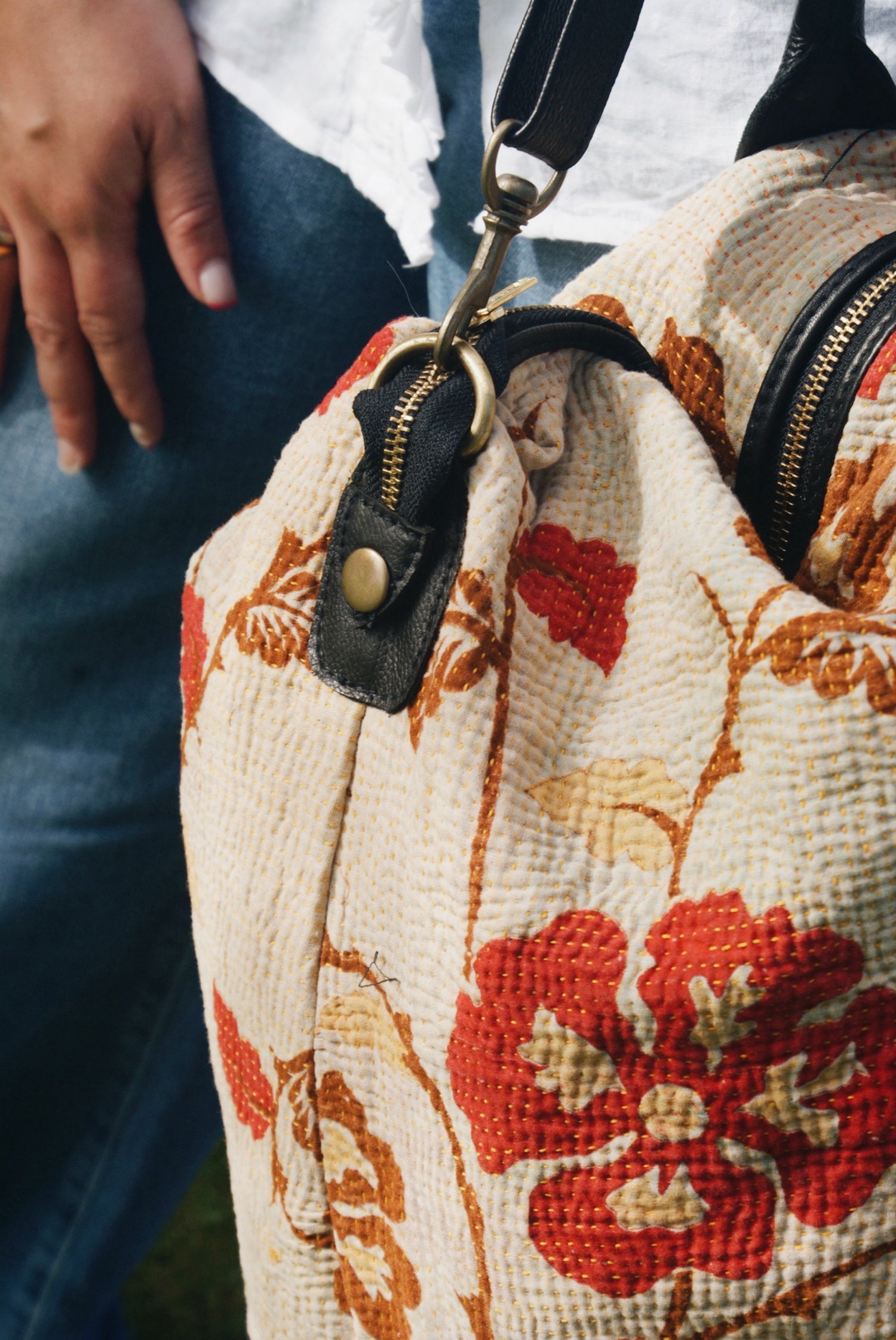 Red &amp; Brown Kantha Weekend Bag