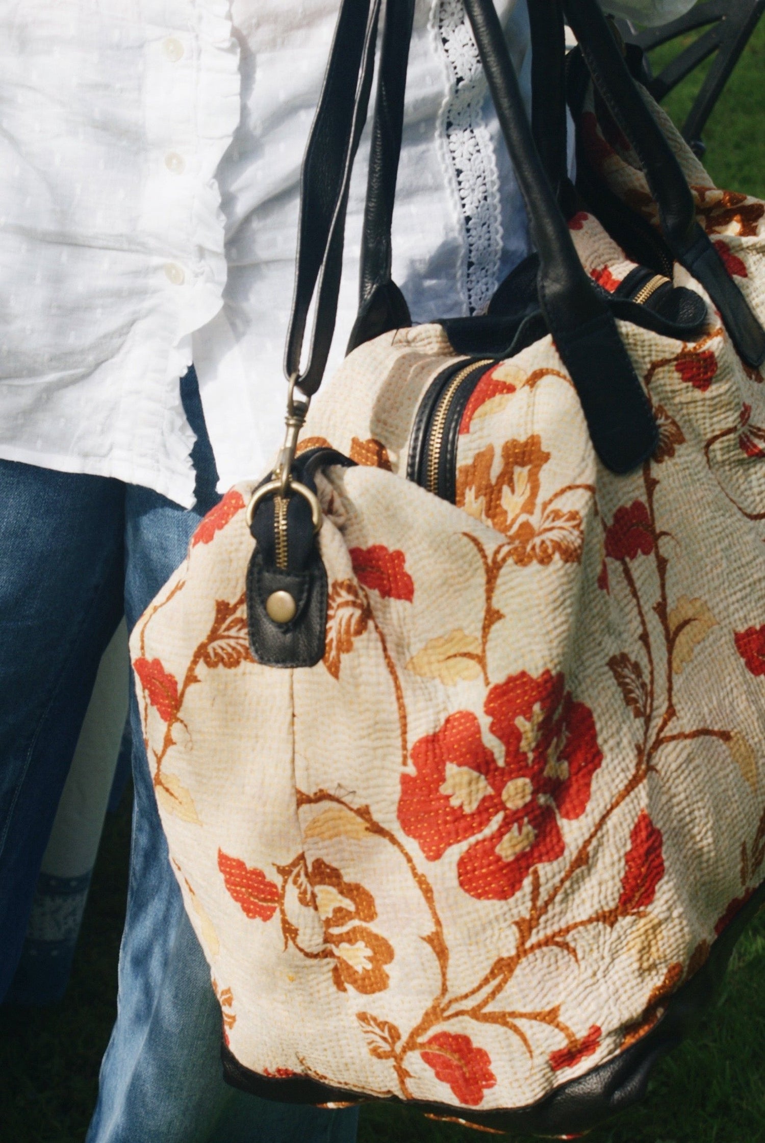 Red &amp; Brown Kantha Weekend Bag