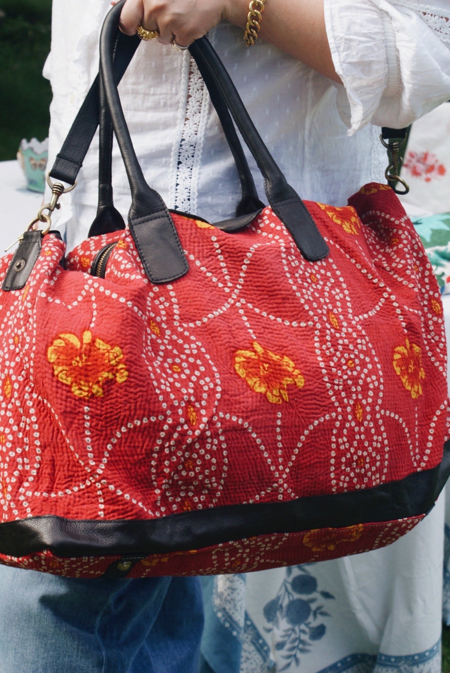 Red Kantha Weekend Bag