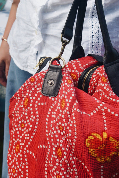 Red Kantha Weekend Bag